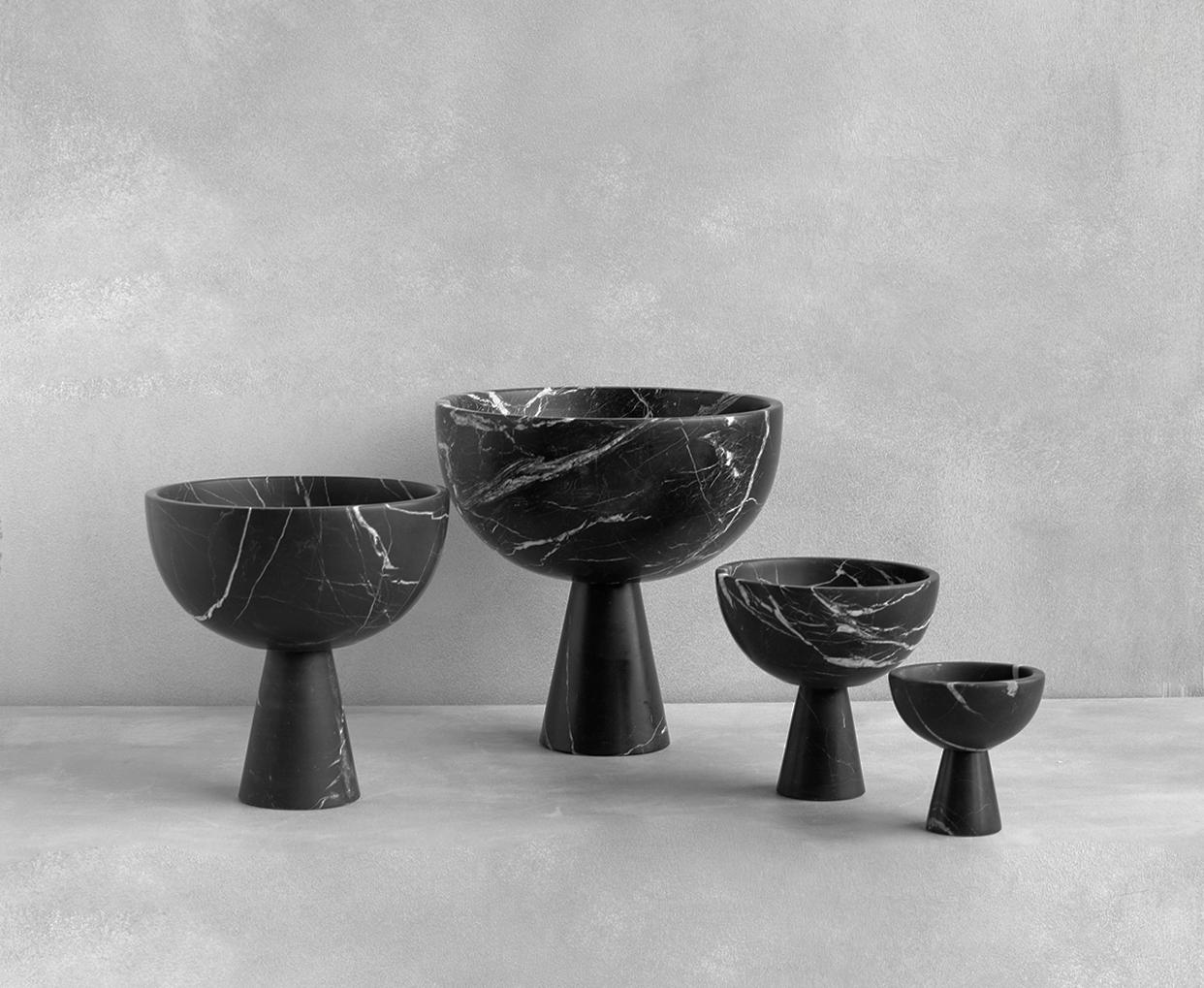 Modern Black Marble Pedestal Bowl Large For Sale