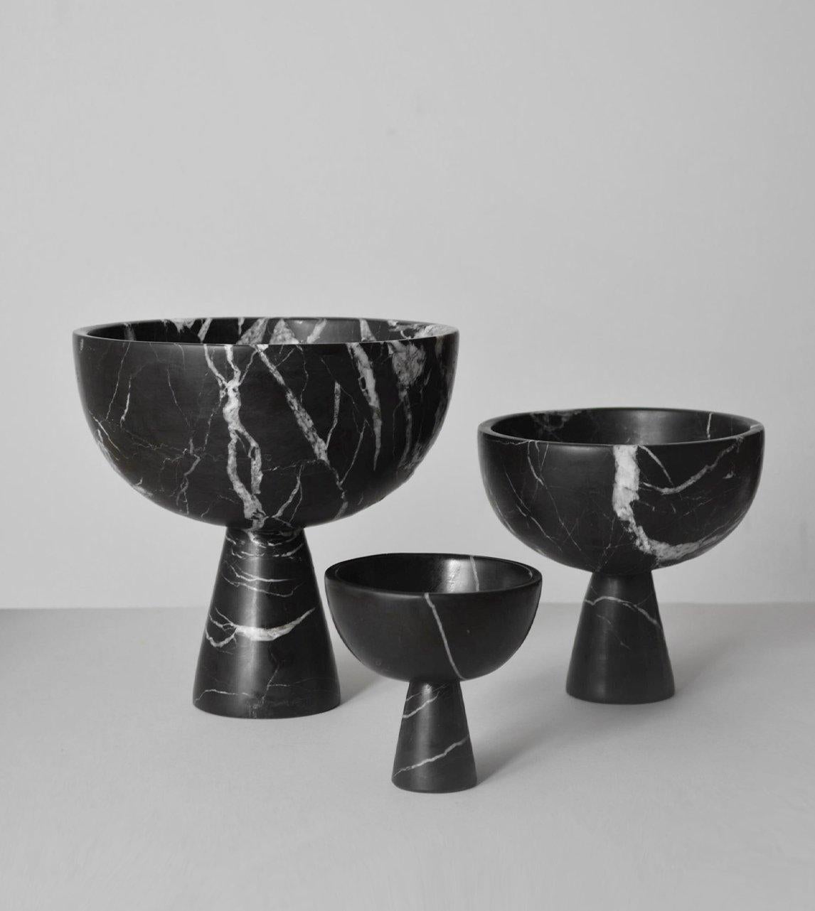 Hand-Crafted Black Marble Pedestal Bowl Large For Sale