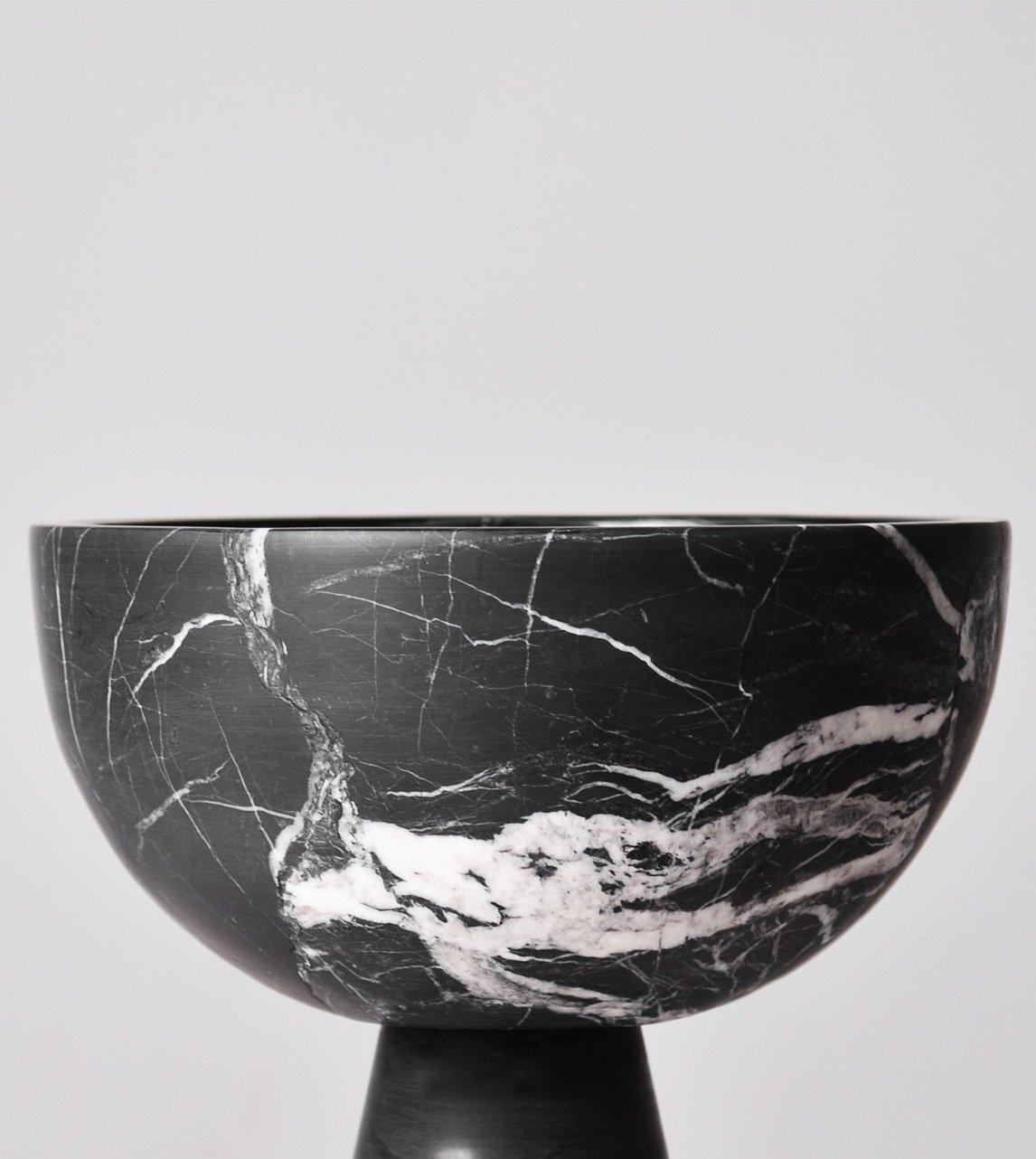 Hand-Crafted Black Marble Pedestal Bowl Medium For Sale