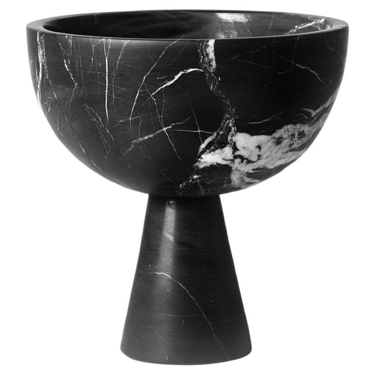 Black Marble Pedestal Bowl Medium For Sale at 1stDibs