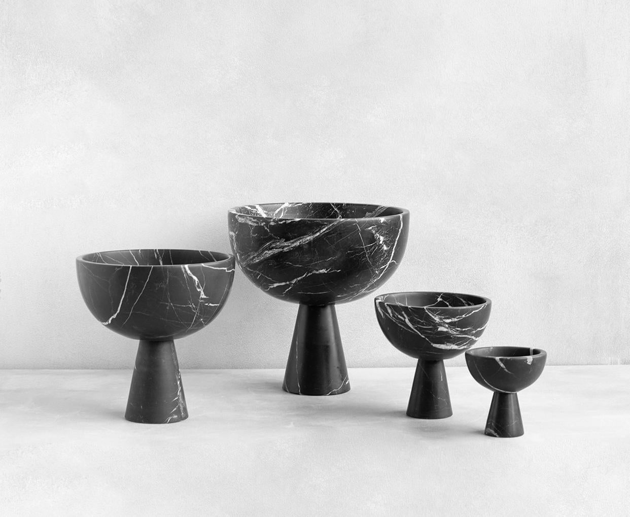 Modern Black Marble Pedestal Bowl XL For Sale