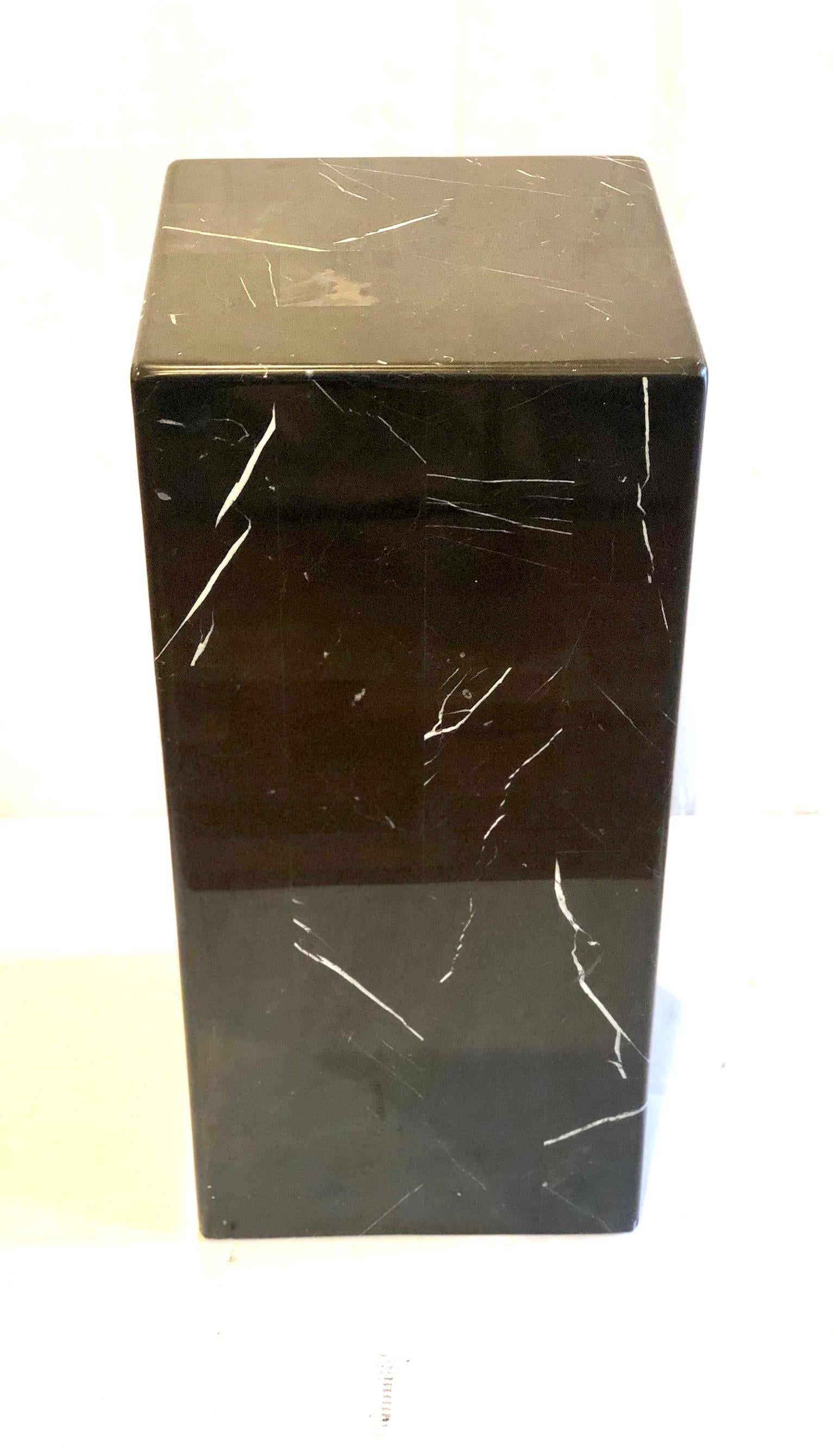 Post-Modern Black Marble Pedestal wit Rounded Corners in Black Marble 