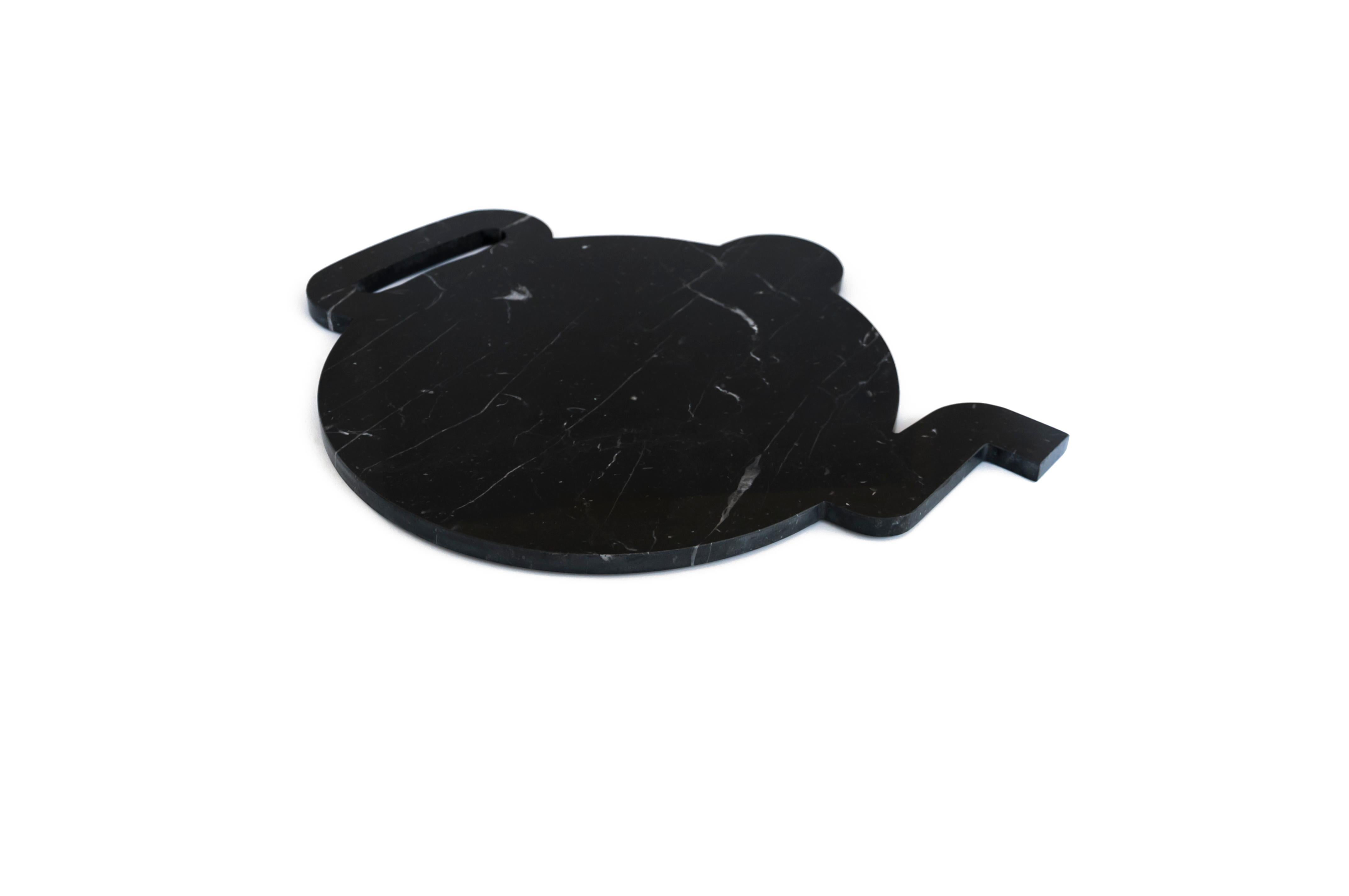 Schwarzer schwarzer Marmorteller in Form einer Teekanne (Handgefertigt)