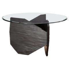 Black Marble Slate Dining Table with Grey Mirror Top Signed by Frederic Saulou