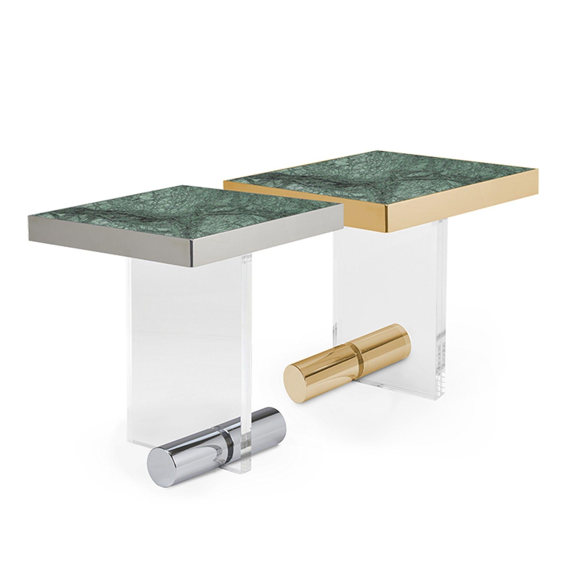 Table d'appoint carrée en marbre noir et acier inoxydable et acrylique en vente 1