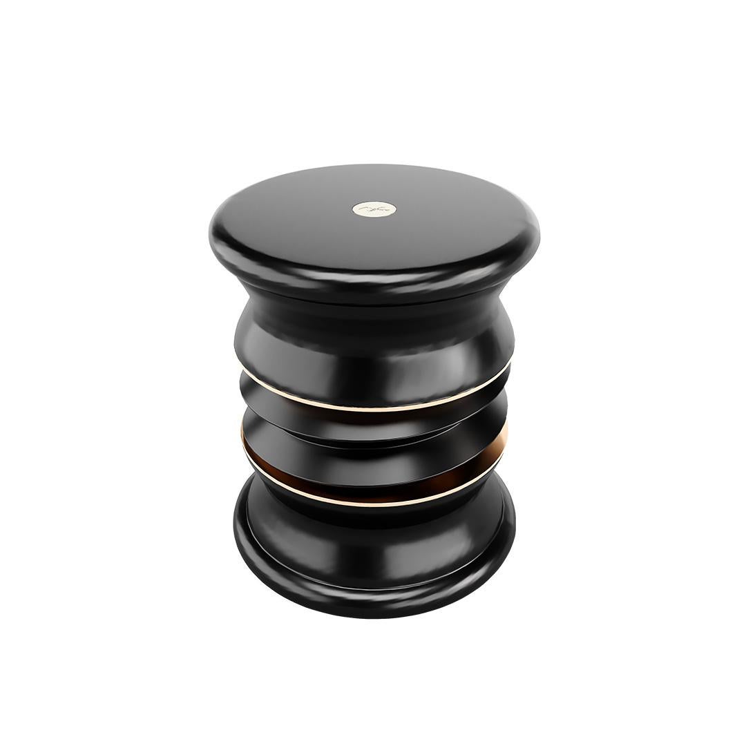Contemporary Modern Black Stool with Marble Details For Sale