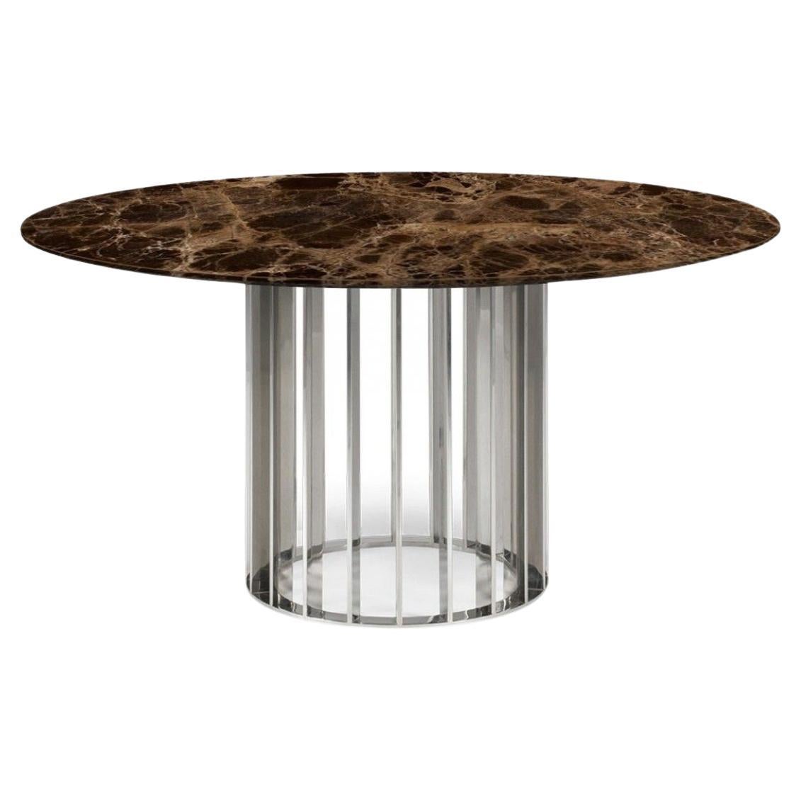 Portuguese Black Marble Stainless Steel Dining Table For Sale