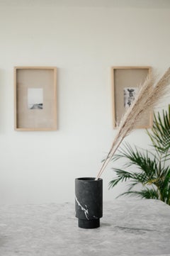 Black Marble Tall Pedestal Cylinder