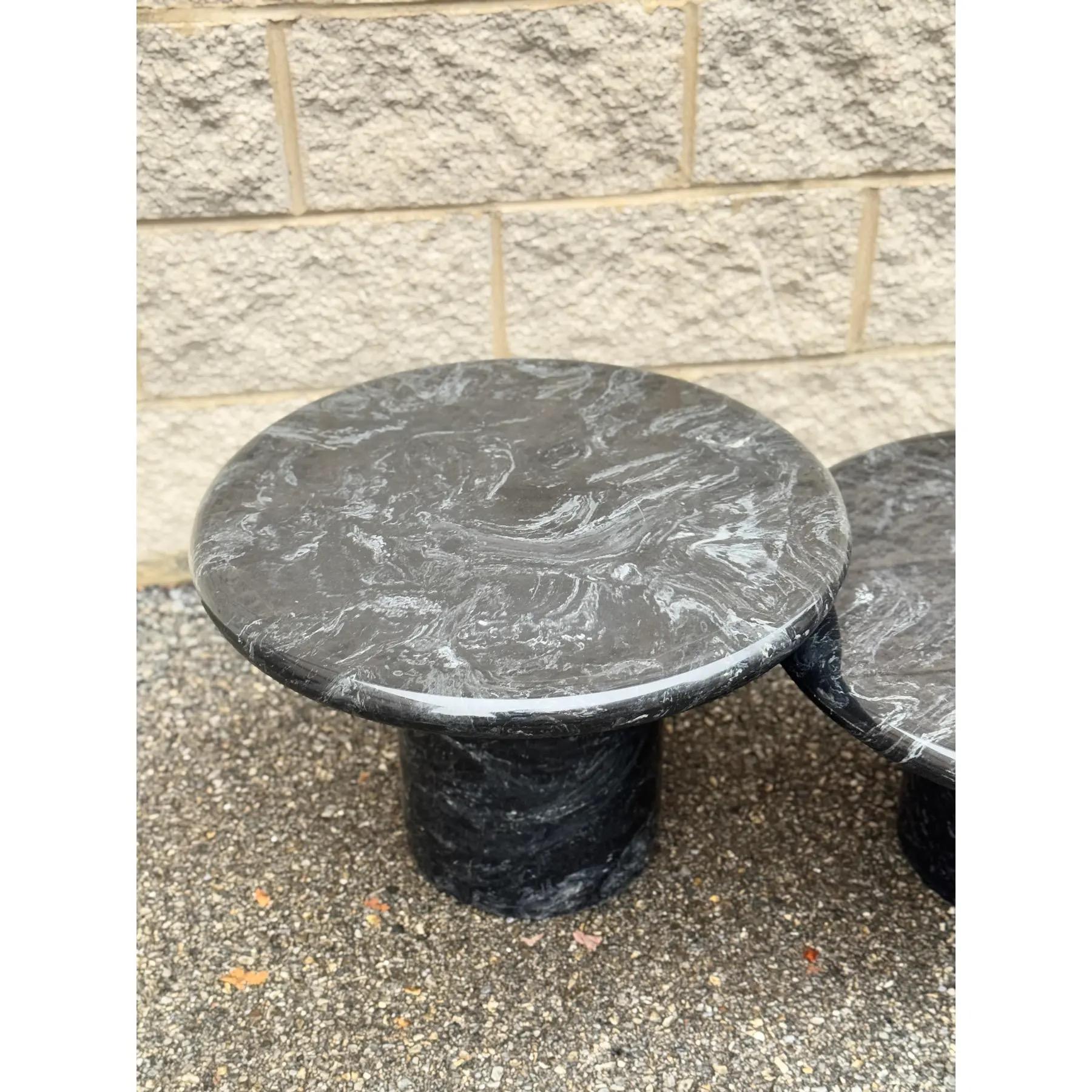 Late 20th Century Black Marble Tiered Mushroom Coffee Table Set – Set of 2 For Sale