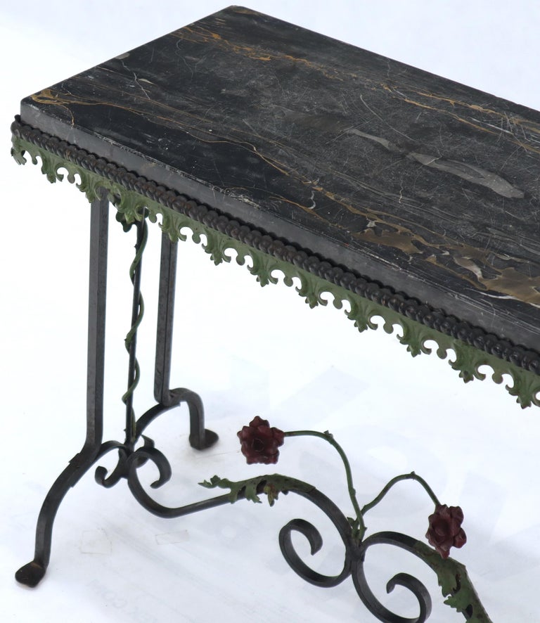 Black Marble Top Ornate Wrought Iron Side Console Table at 1stDibs