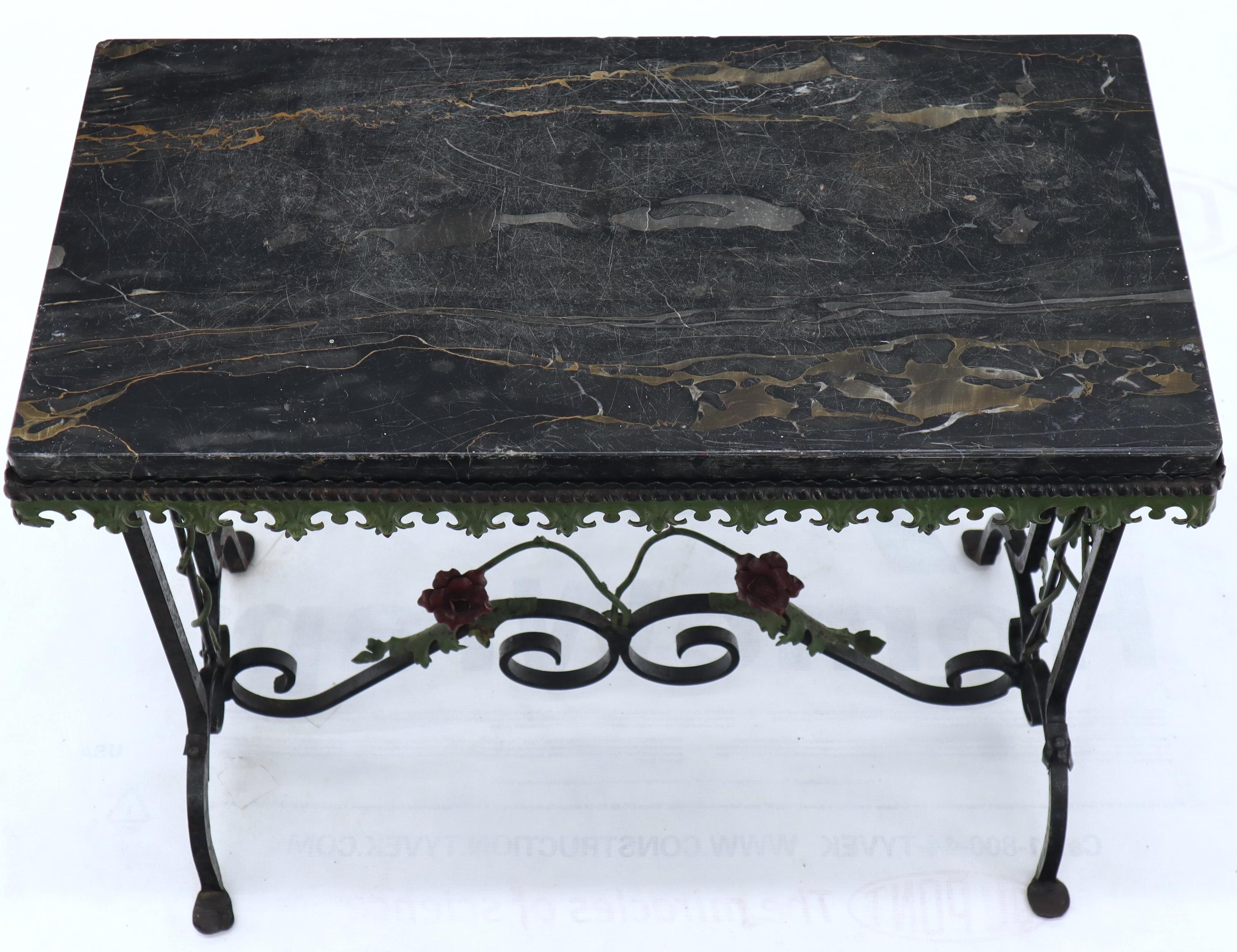 Black Marble Top Ornate Wrought Iron Side Console Table 5