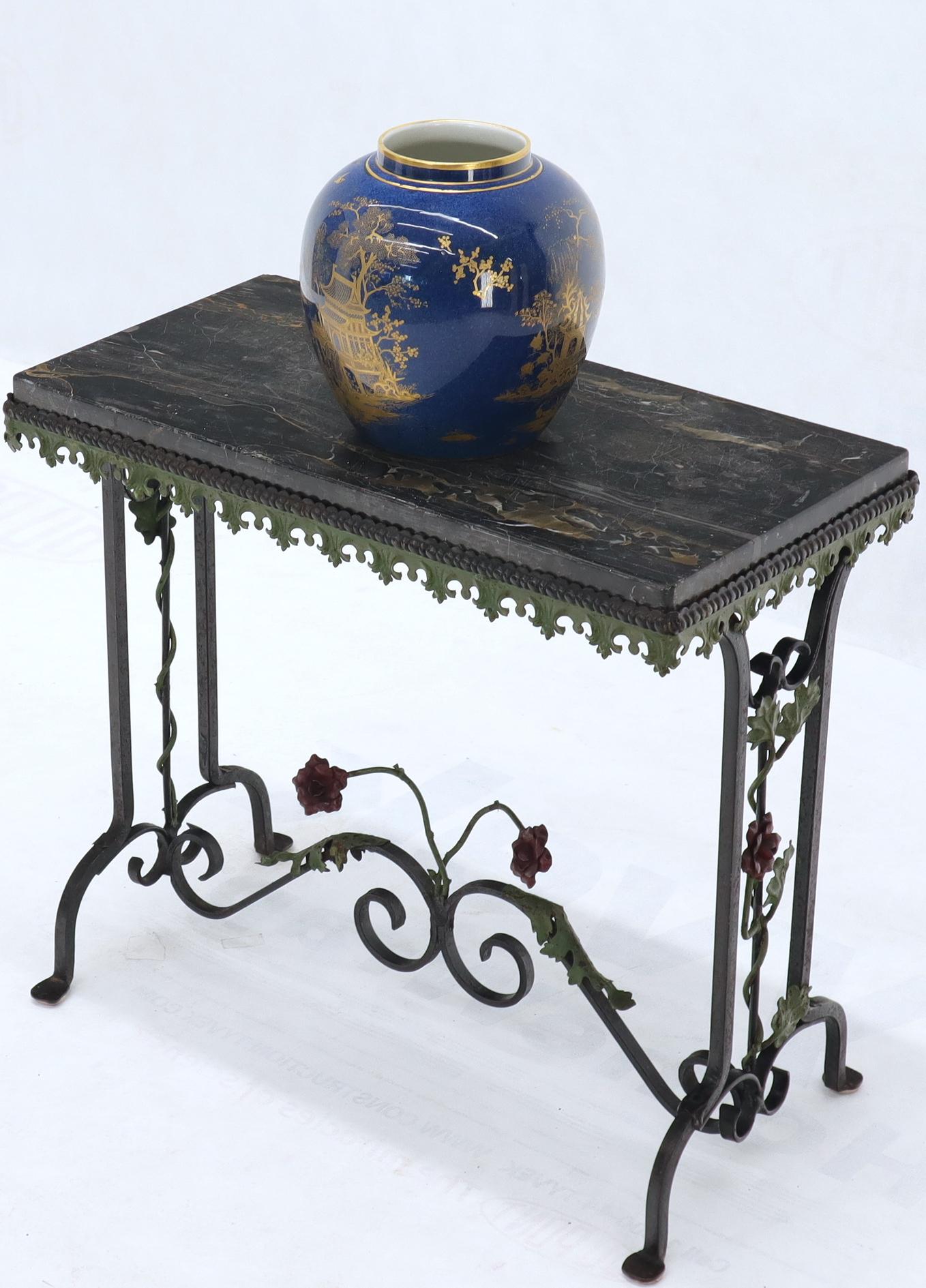 Black Marble Top Ornate Wrought Iron Side Console Table 6