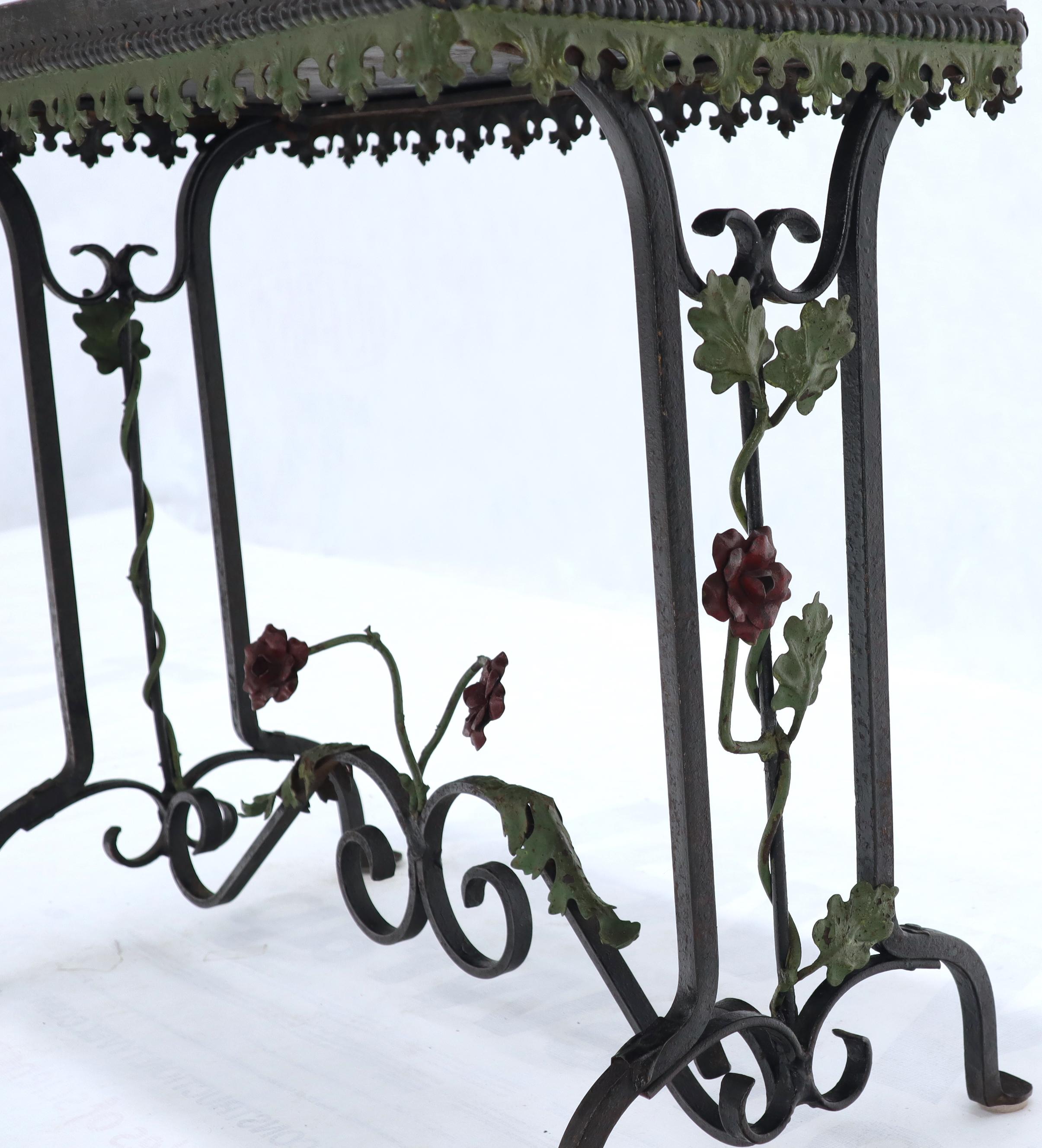 Black Marble Top Ornate Wrought Iron Side Console Table 2