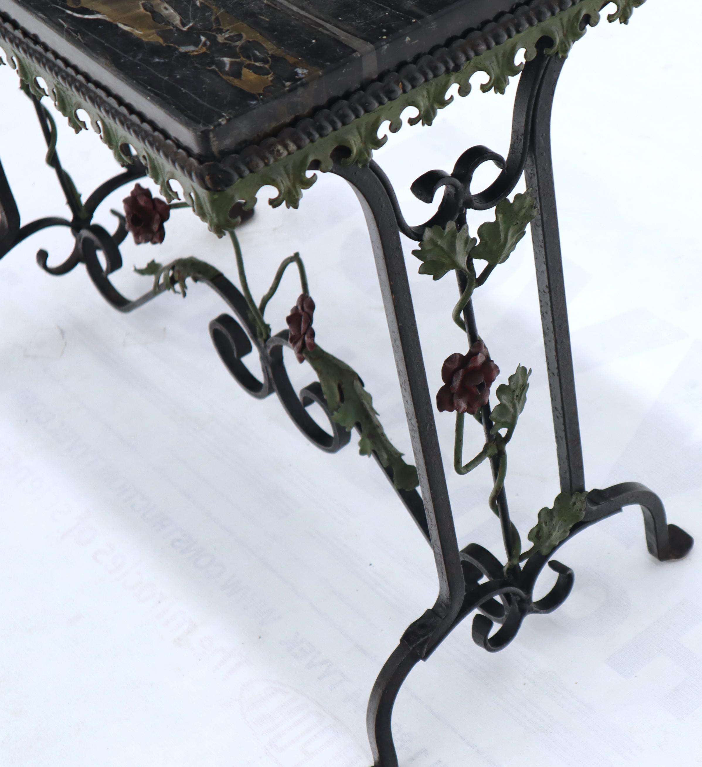Black Marble Top Ornate Wrought Iron Side Console Table 3
