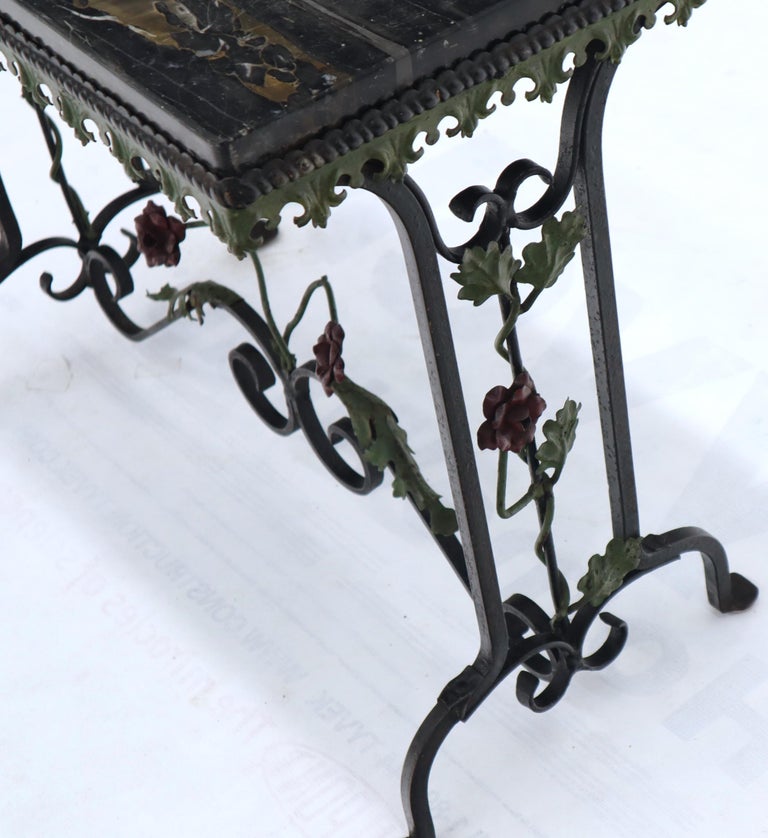Black Marble Top Ornate Wrought Iron Side Console Table at 1stDibs
