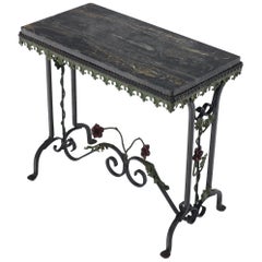 Black Marble Top Ornate Wrought Iron Side Console Table