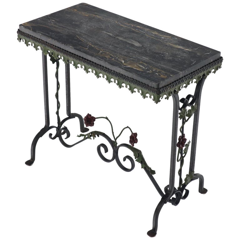 Black Marble Top Ornate Wrought Iron Side Console Table at 1stDibs