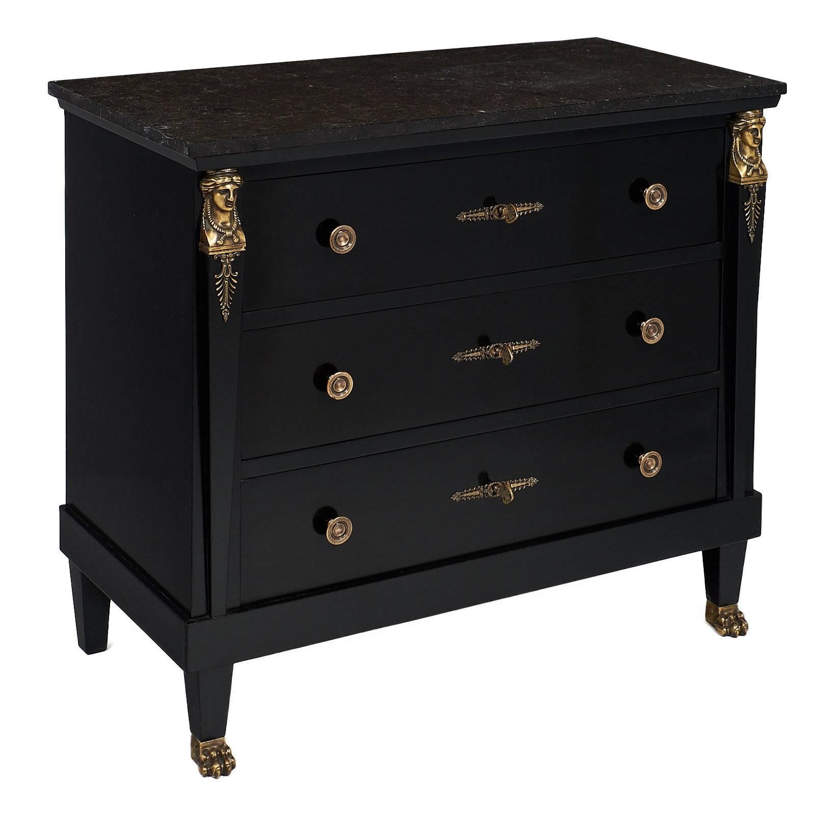 Black Marble-Topped Empire Style Chest In Excellent Condition In Austin, TX