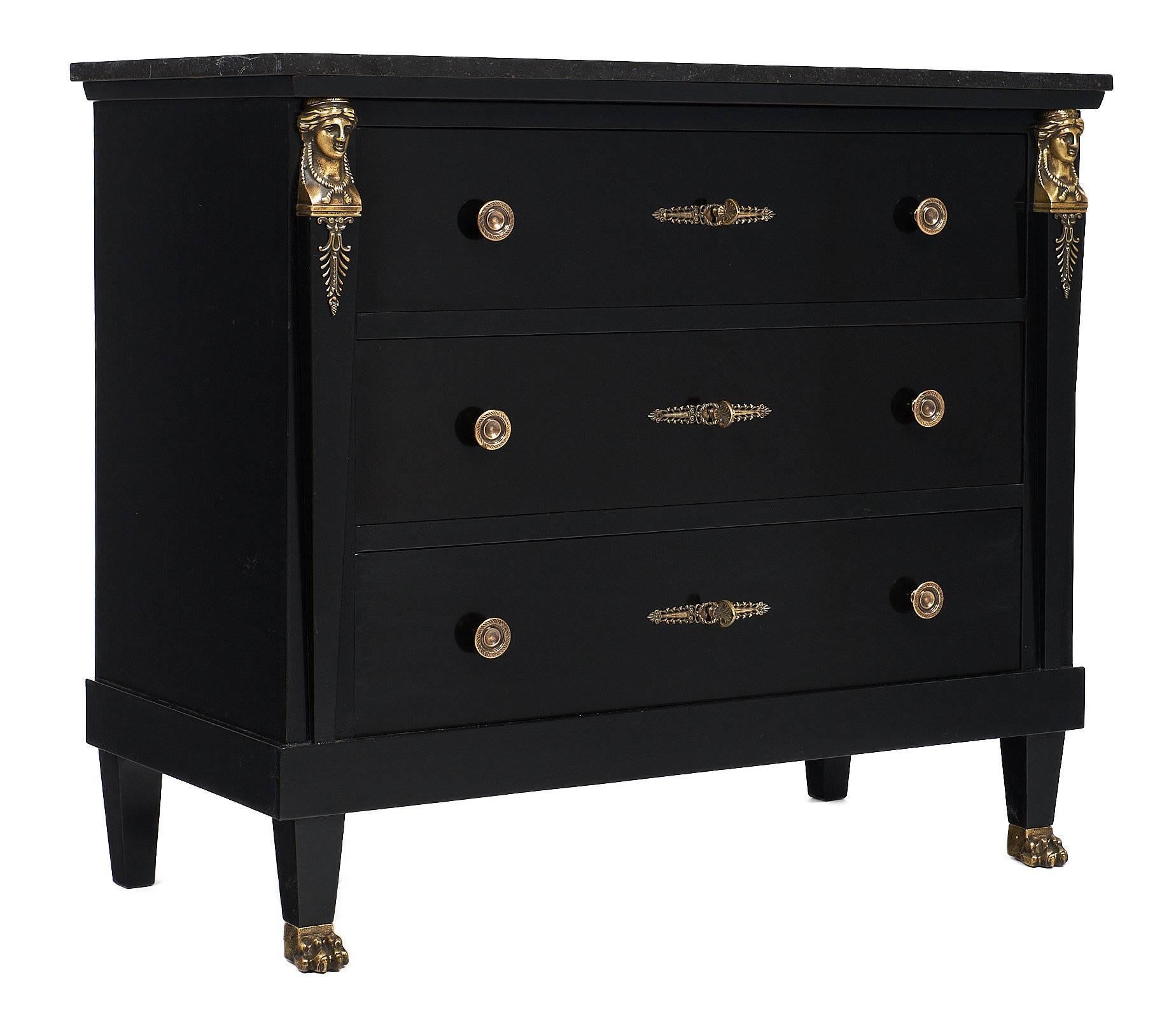 Late 19th Century Black Marble-Topped Empire Style Chest
