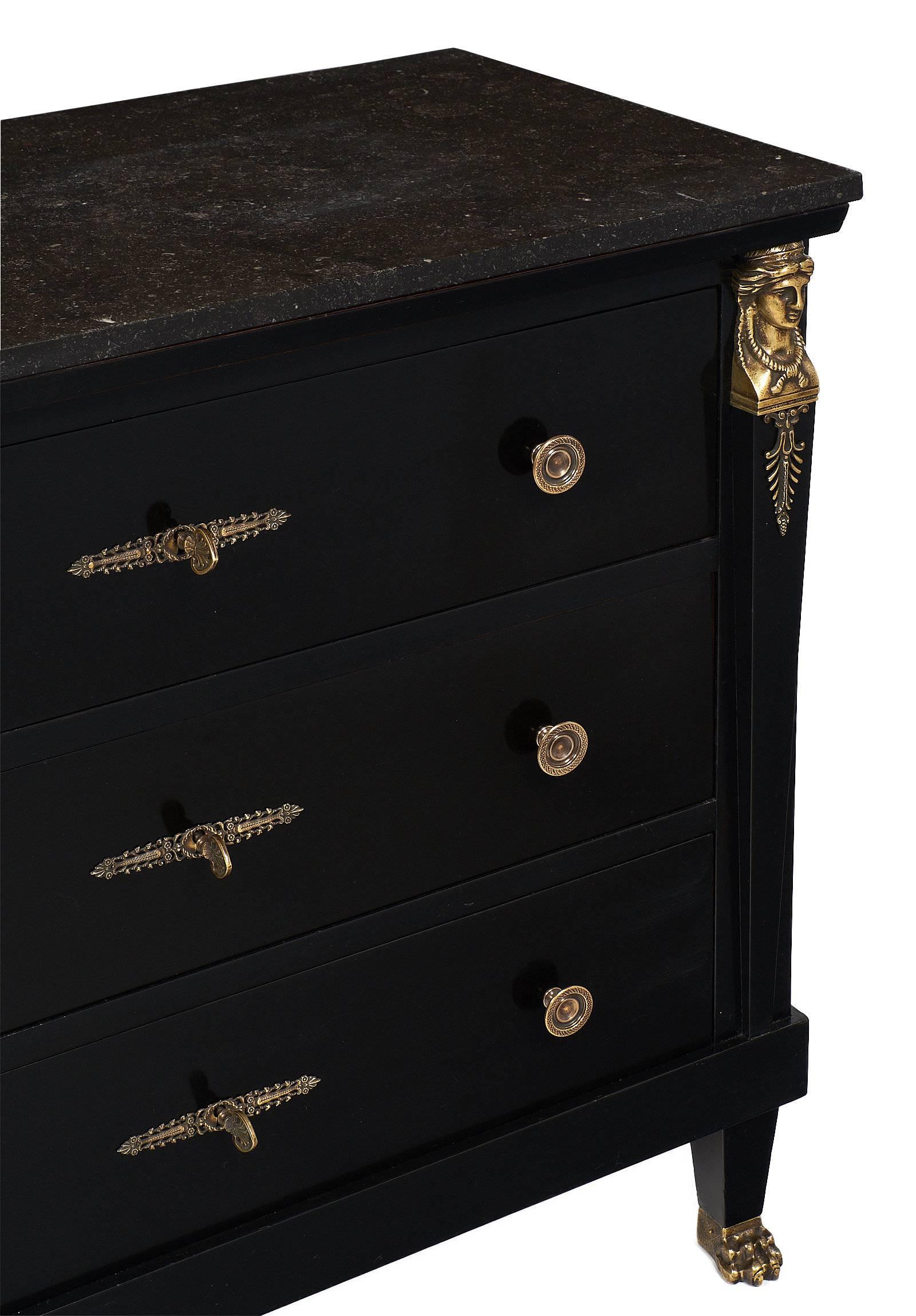 Bronze Black Marble-Topped Empire Style Chest
