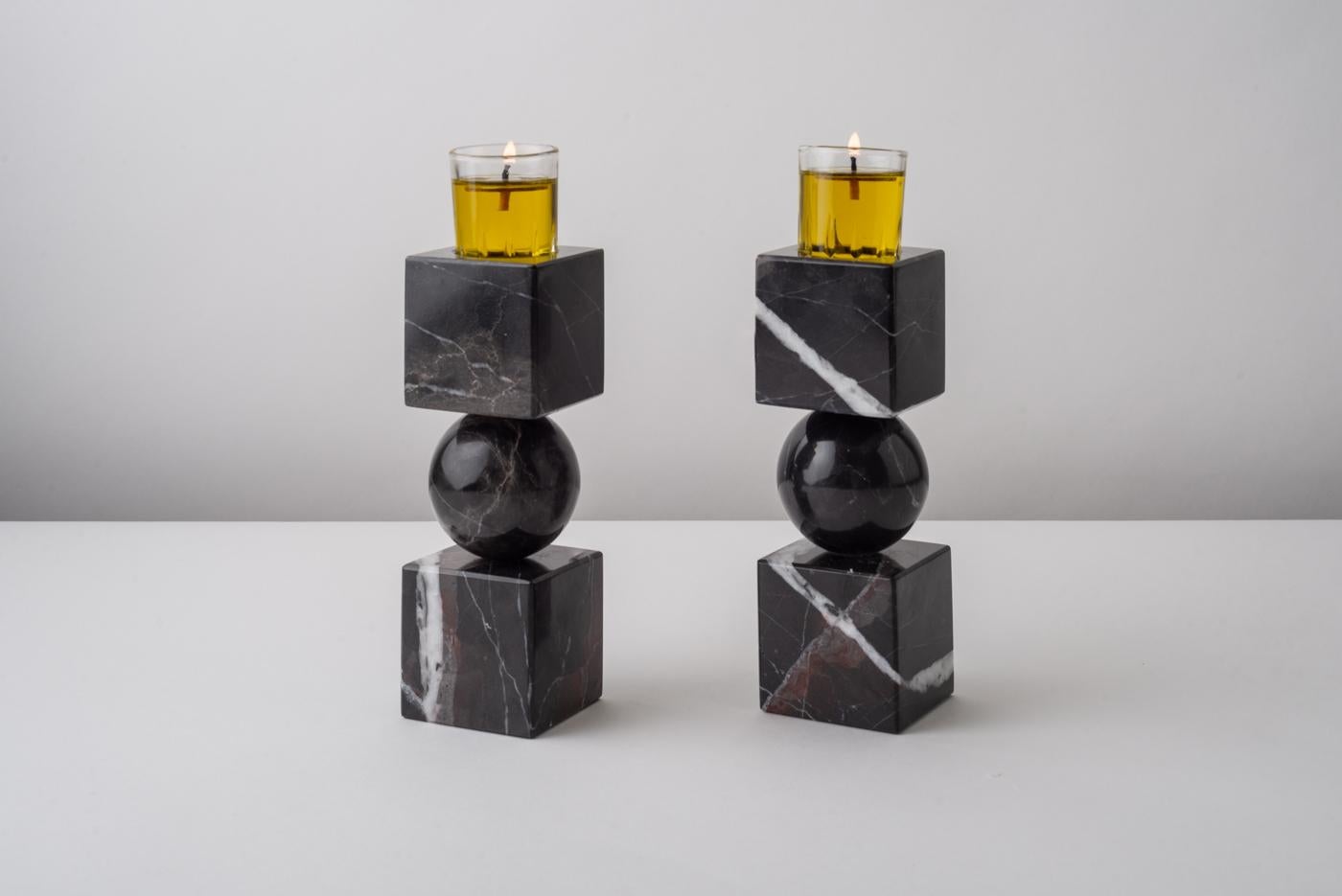 Black Marble TOTEM Candle Holders 6