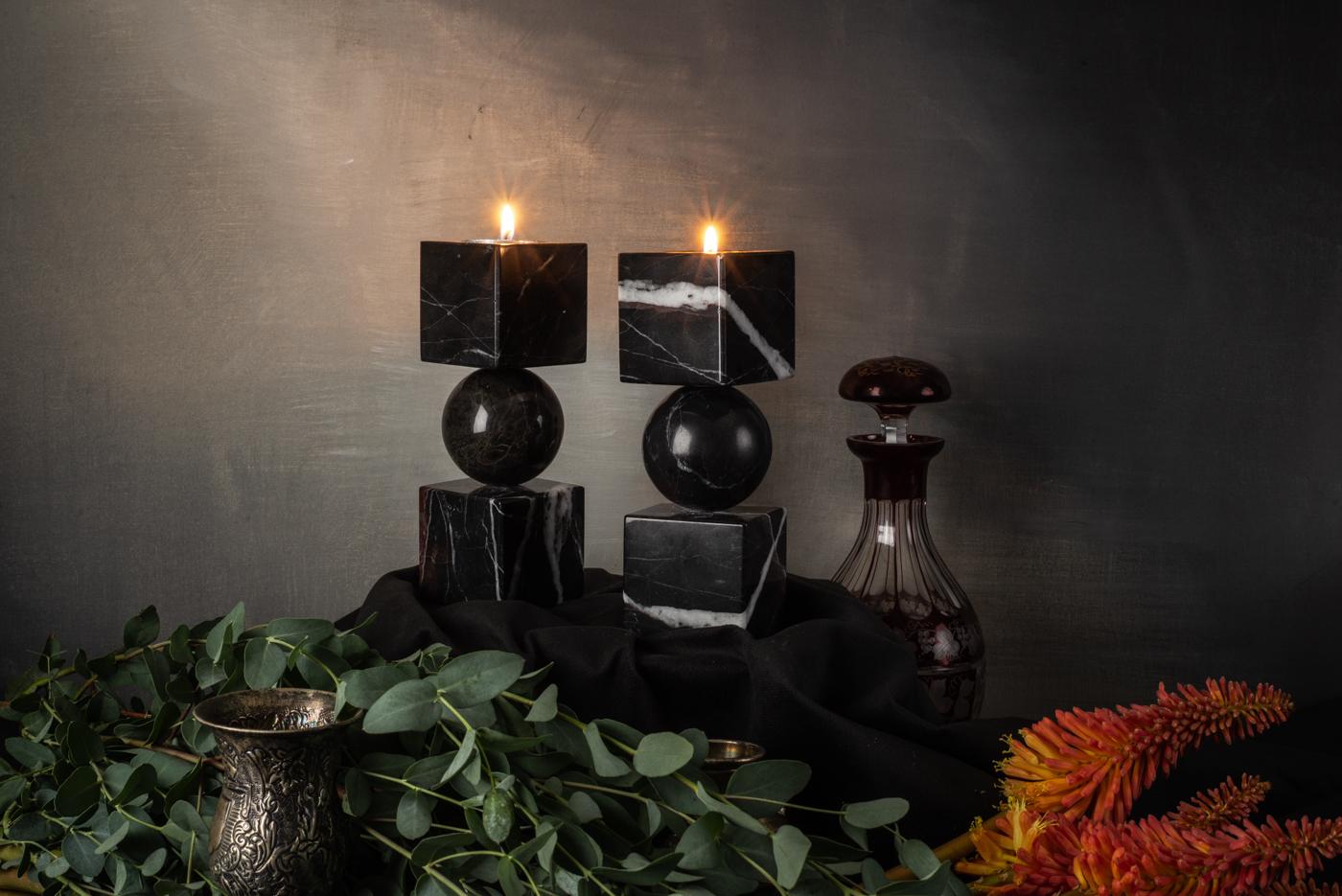 Modern Black Marble TOTEM Candle Holders
