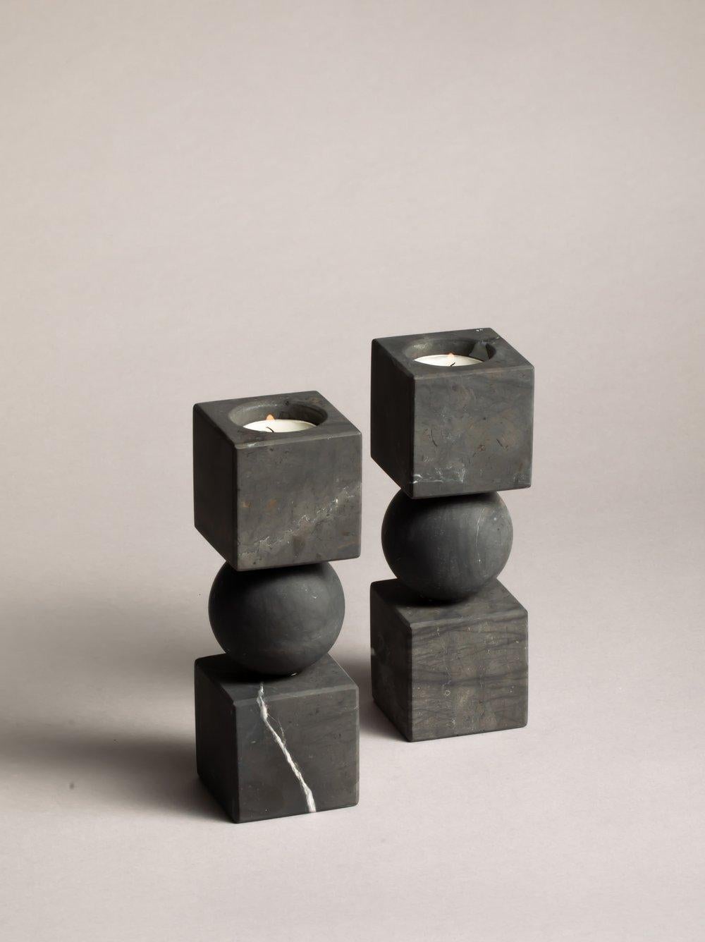 Contemporary Black Marble TOTEM Candle Holders