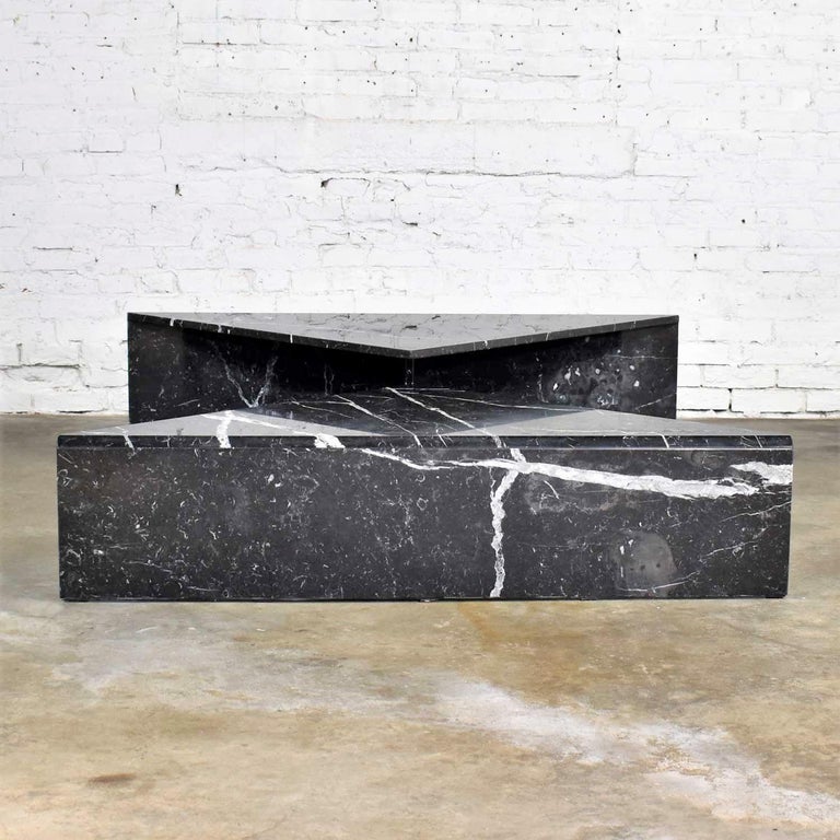 Black Marble Triangle BiLevel Coffee Table or Pair End Tables Style Up