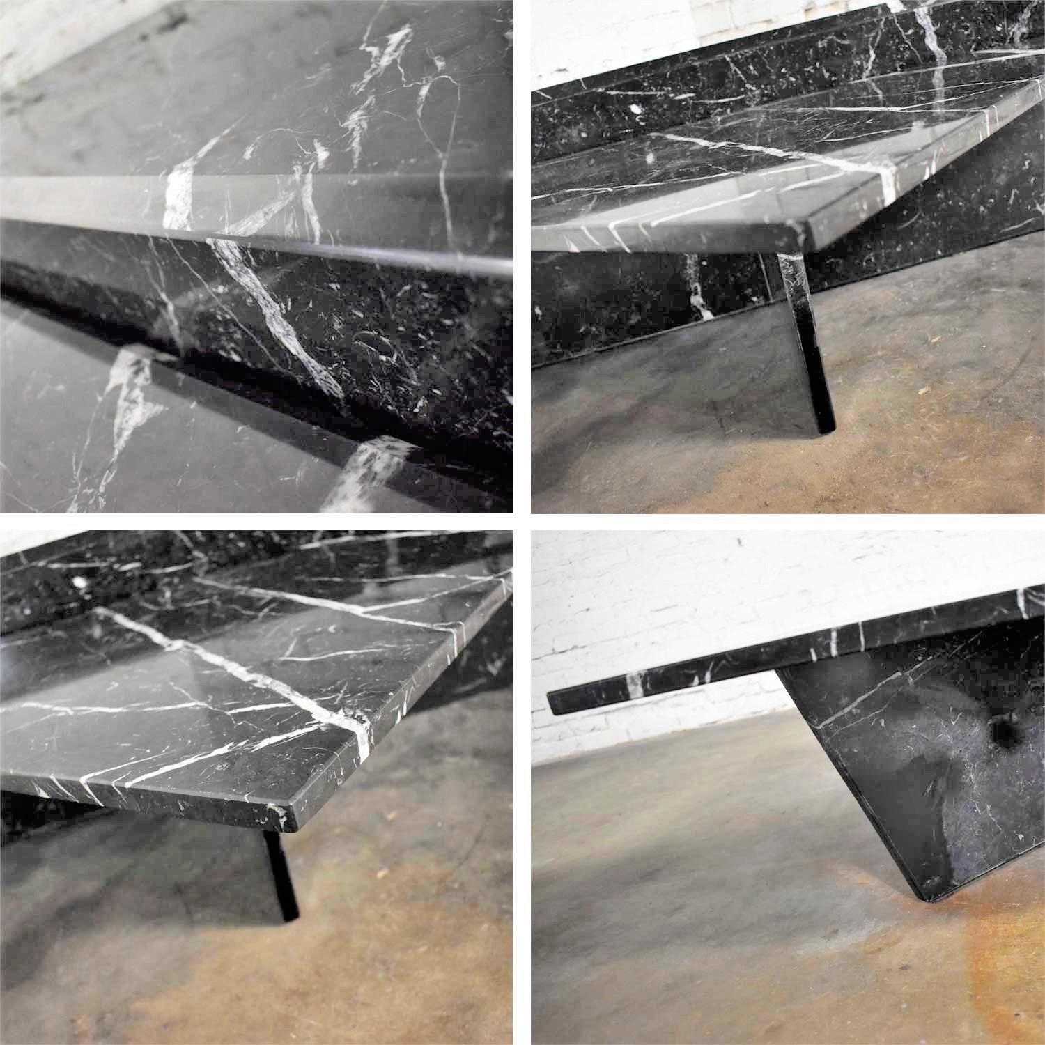 Black Marble Triangle Bi-Level Coffee Table or Pair End Tables Style Up & Up 5