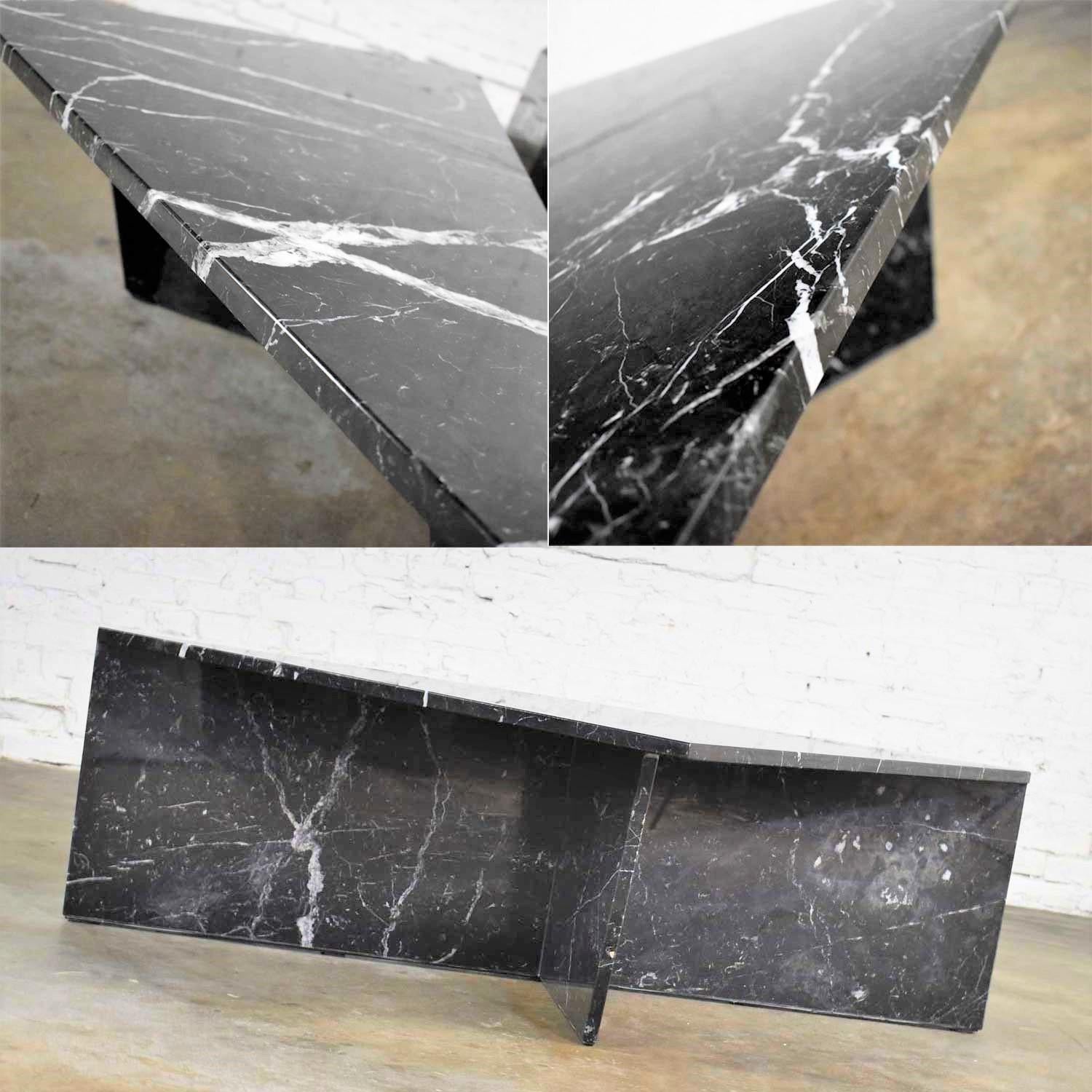 Black Marble Triangle Bi-Level Coffee Table or Pair End Tables Style Up & Up 6