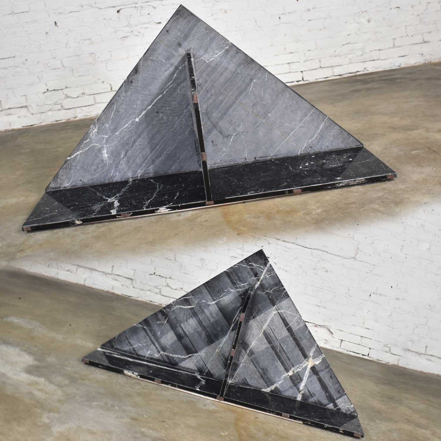 Black Marble Triangle Bi-Level Coffee Table or Pair End Tables Style Up & Up 8