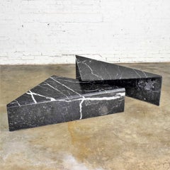 Black Marble Triangle Bi-Level Coffee Table or Pair End Tables Style Up & Up