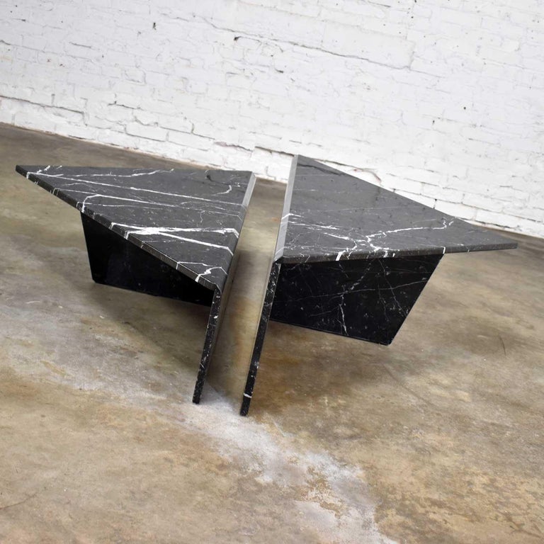 Black Marble Triangle BiLevel Coffee Table or Pair End Tables Style Up