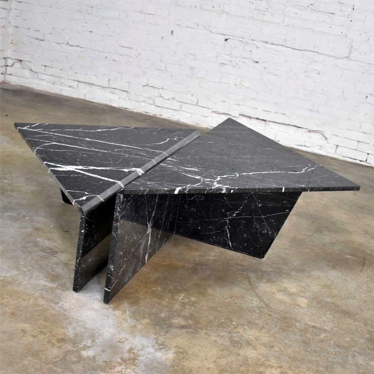 Black Marble Triangle BiLevel Coffee Table or Pair End Tables Style Up
