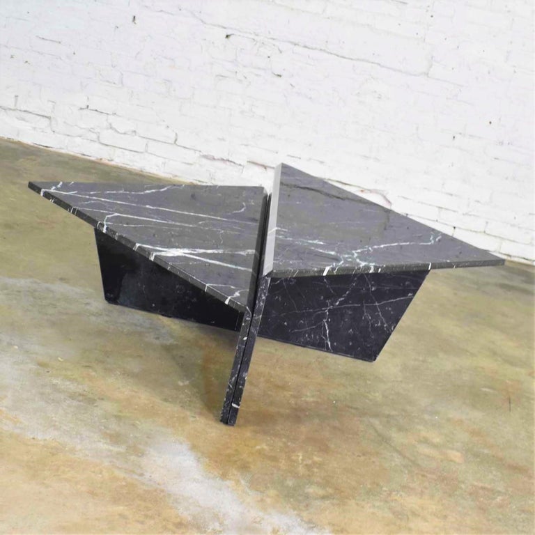 Black Marble Triangle BiLevel Coffee Table or Pair End Tables Style Up