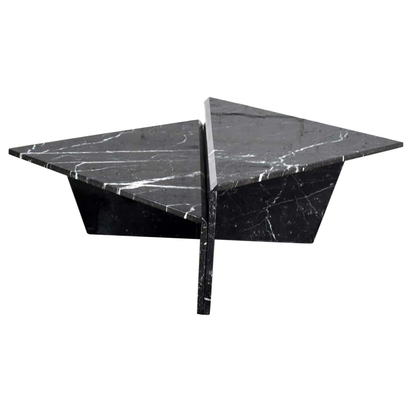 Black Marble Triangle Bi-Level Coffee Table or Pair End Tables Style Up & Up