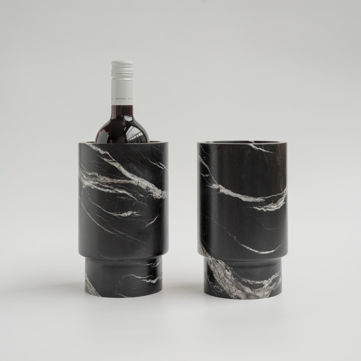 Modern Black Marble Vase and Wine Cooler For Sale