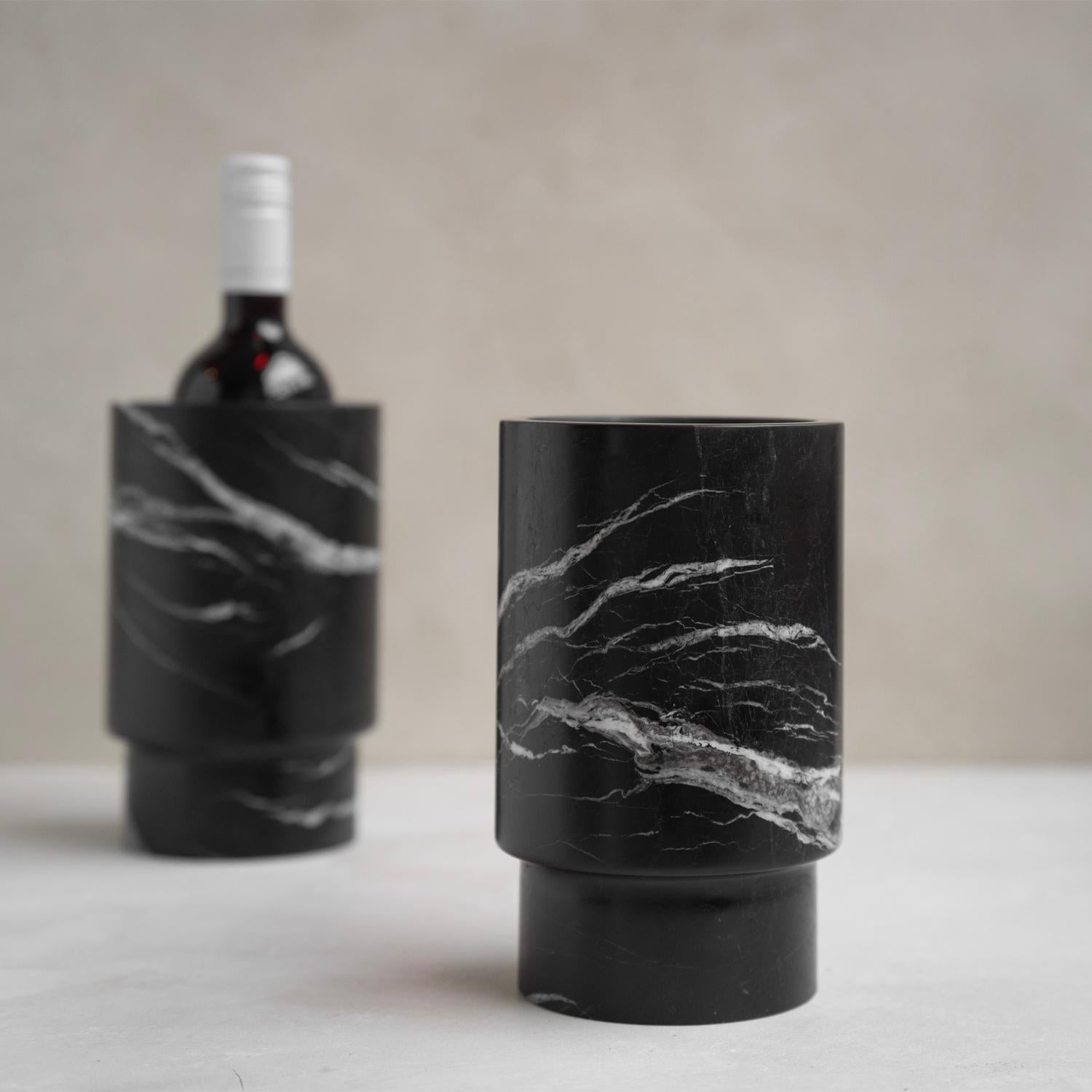 Hand-Crafted Black Marble Vase and Wine Cooler For Sale