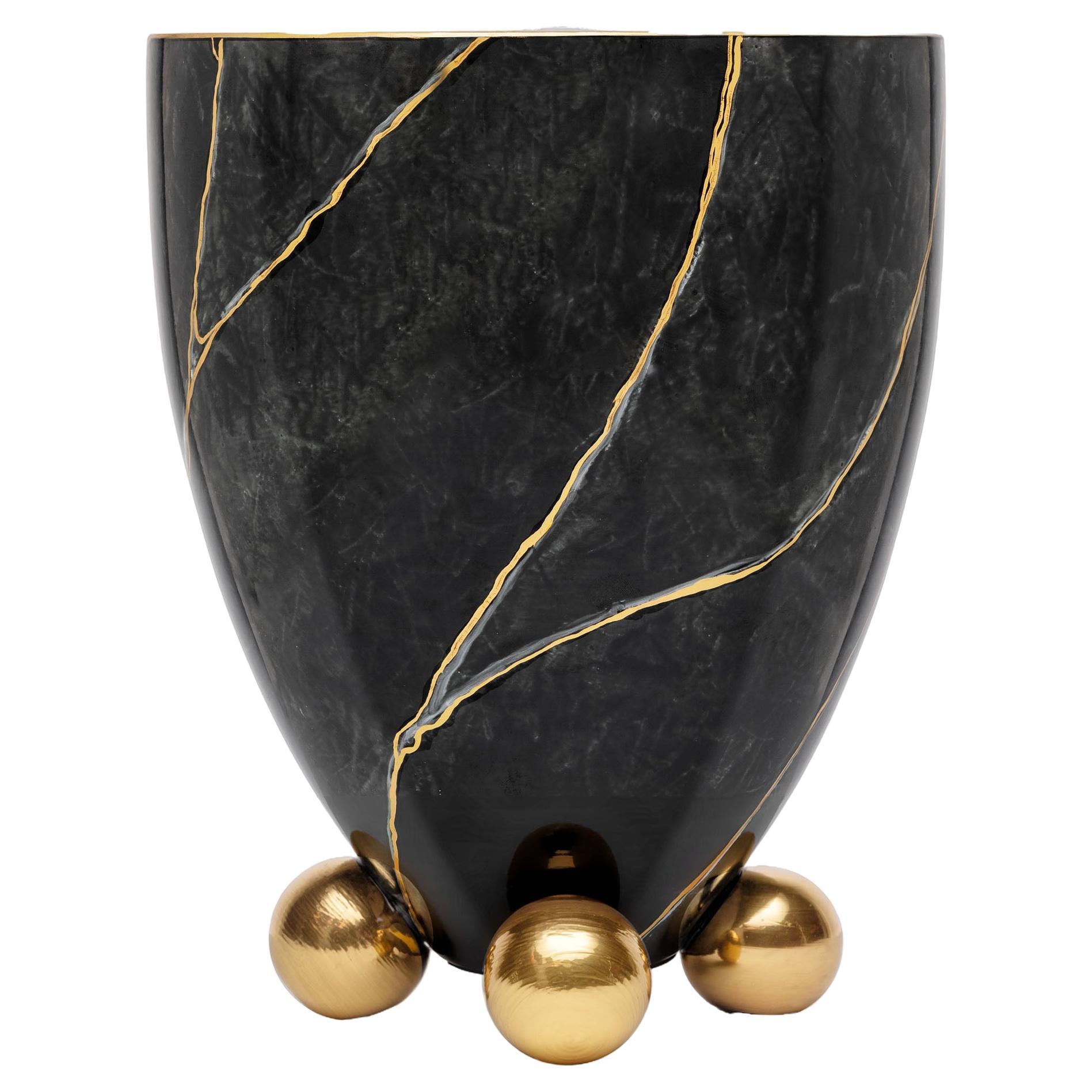 Black Marble Vase with Gold by Vetrerie di Empoli