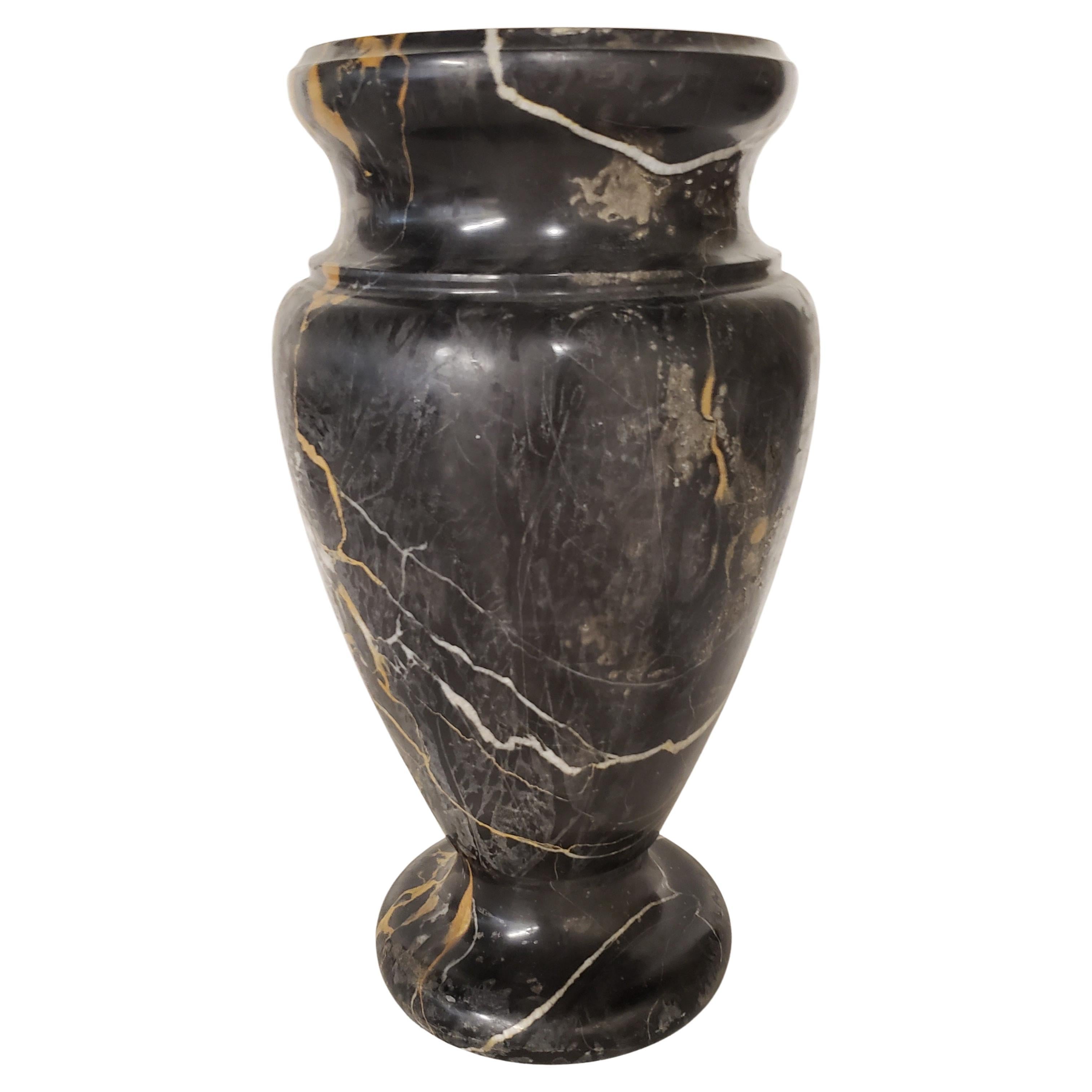 Gothic Revival Black Marble with Gold and White Veins Vase, Circa 1950s