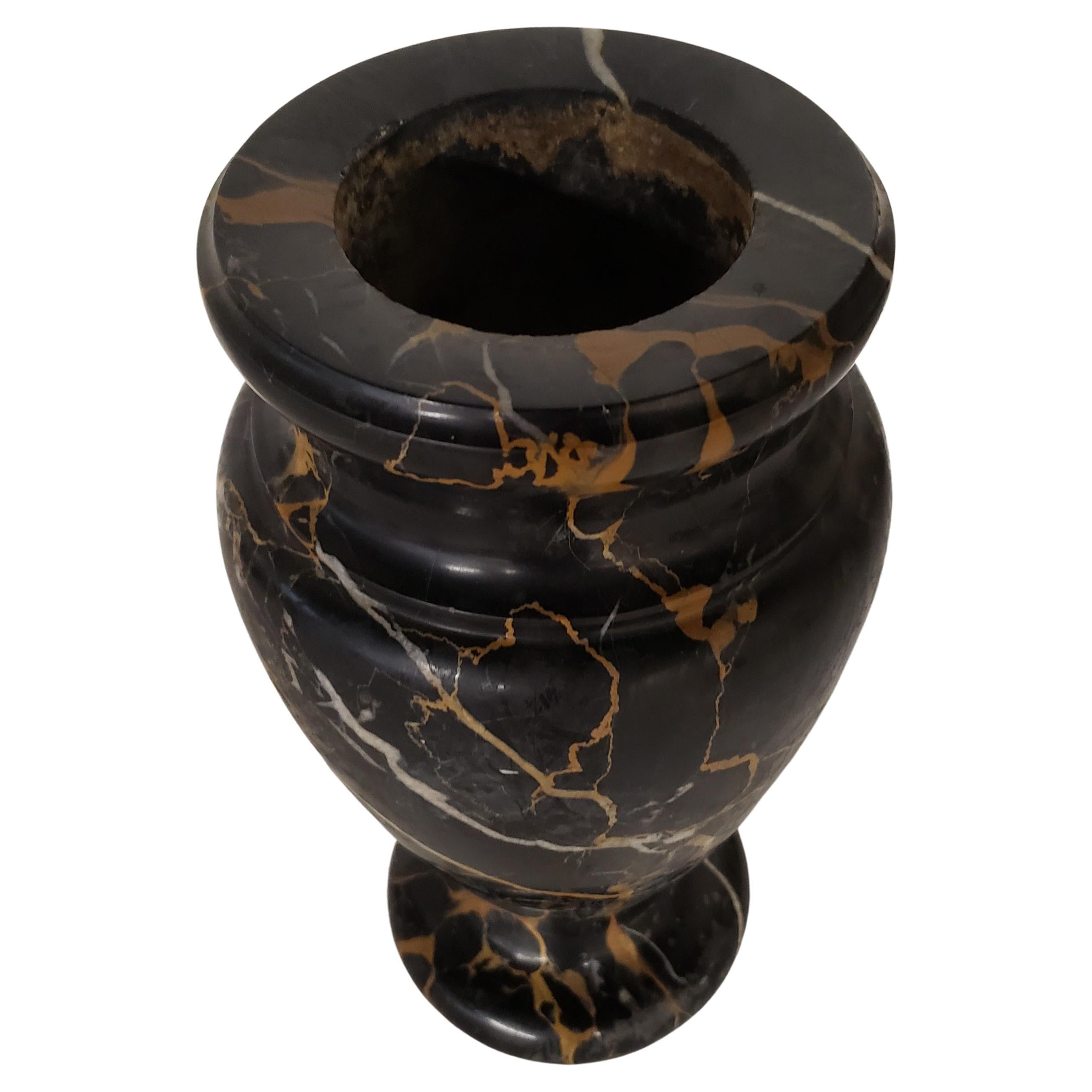 Italian Black Marble with Gold and White Veins Vase, Circa 1950s