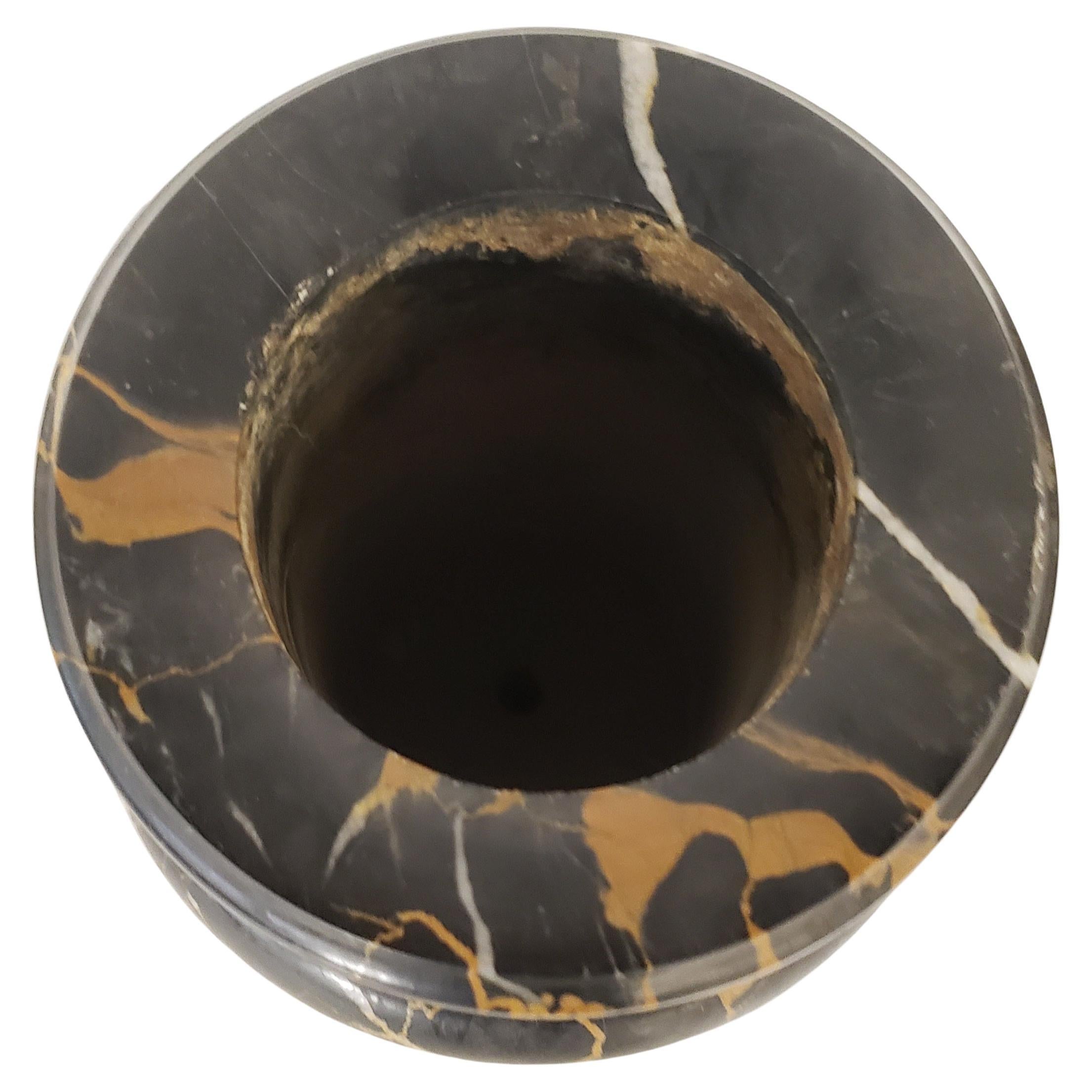 Black Marble with Gold and White Veins Vase, Circa 1950s In Good Condition In Germantown, MD