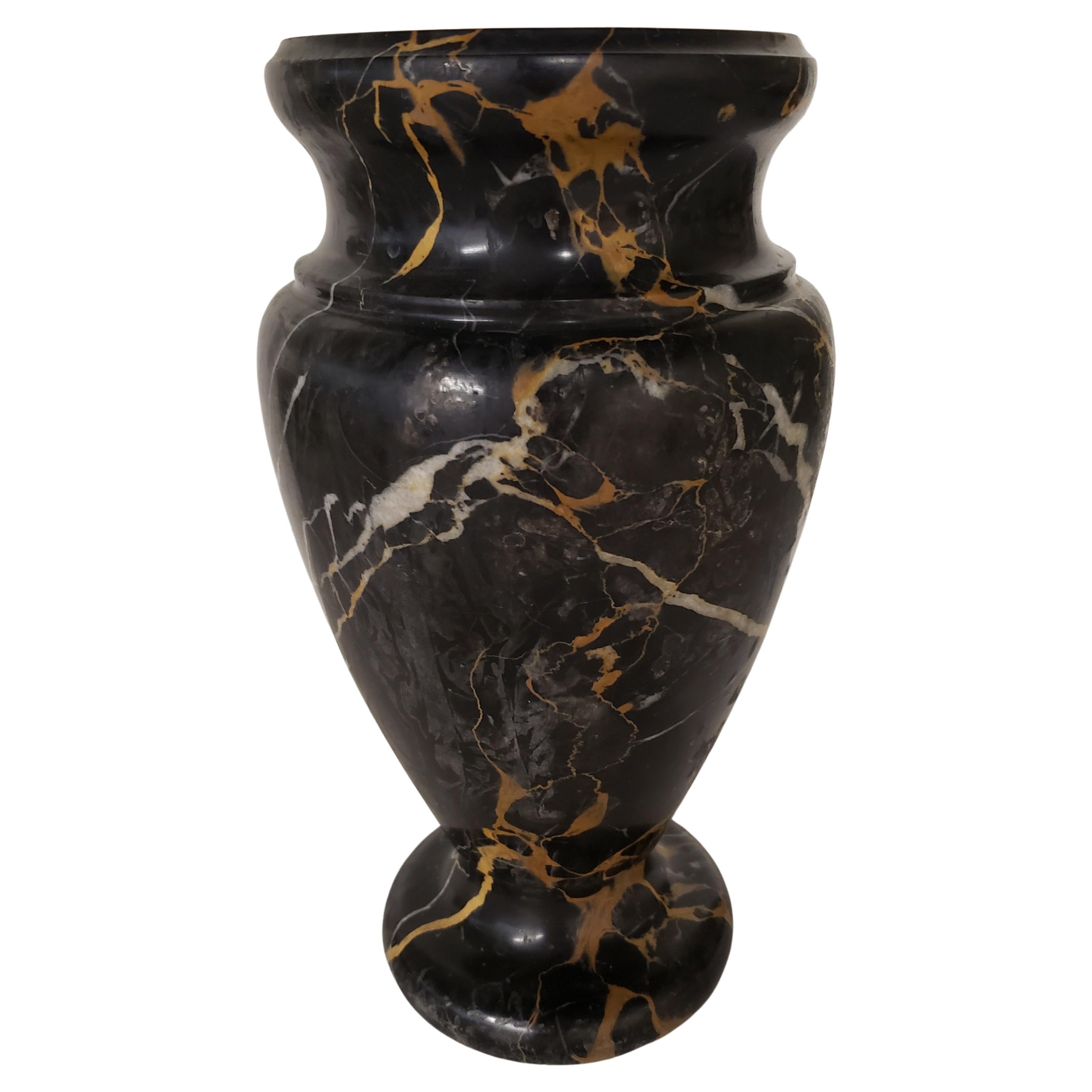 20th Century Black Marble with Gold and White Veins Vase, Circa 1950s