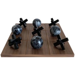 Black Marbled Resin and Wood Tic Tac Toe by Paola Valle