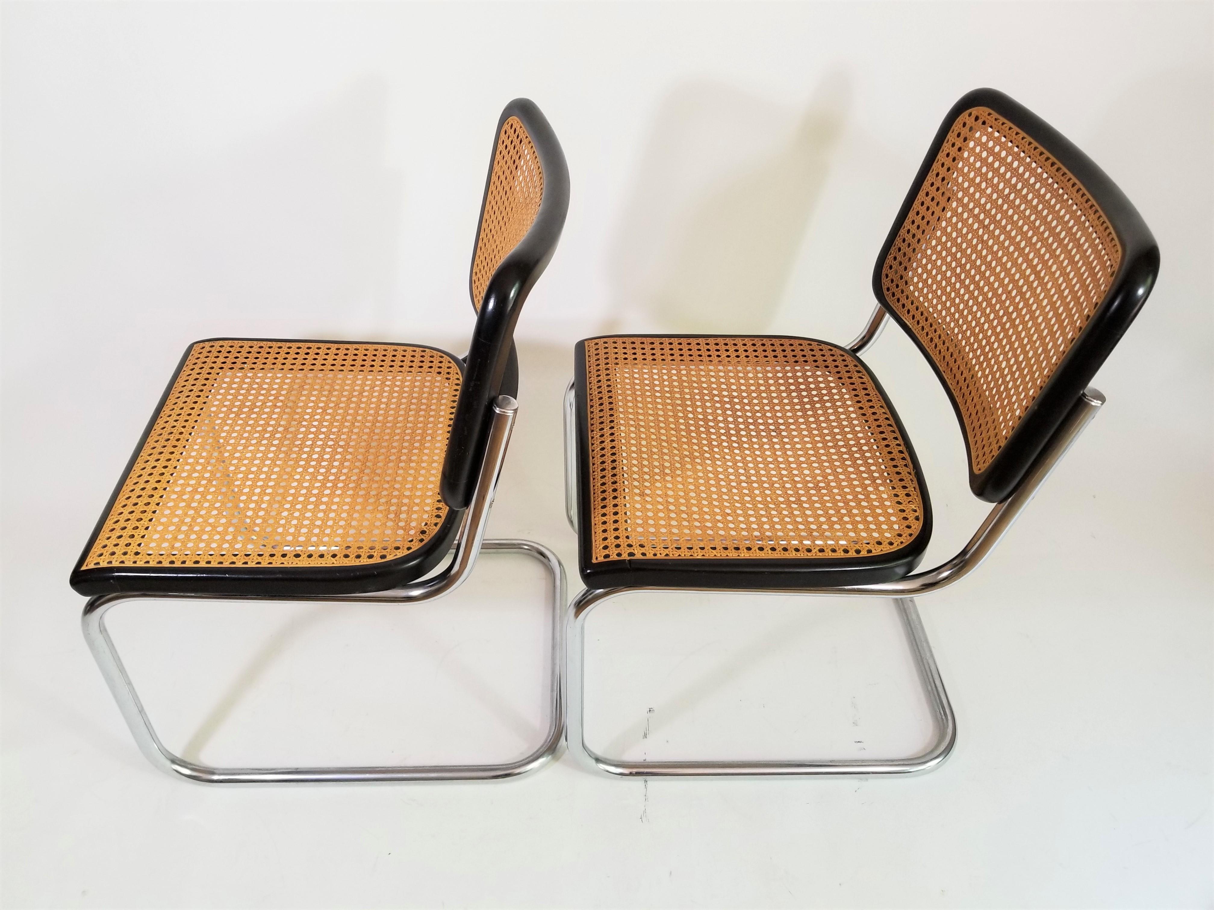 Cane Black Marcel Breuer Thonet Cesca Chairs, 1960s