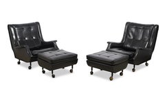 Black Marco Zanuso “Regent” Armchairs & Ottomans, Italy 1950's