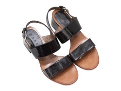 Black Marni Patent Heeled Slingback Sandals Size 36.5