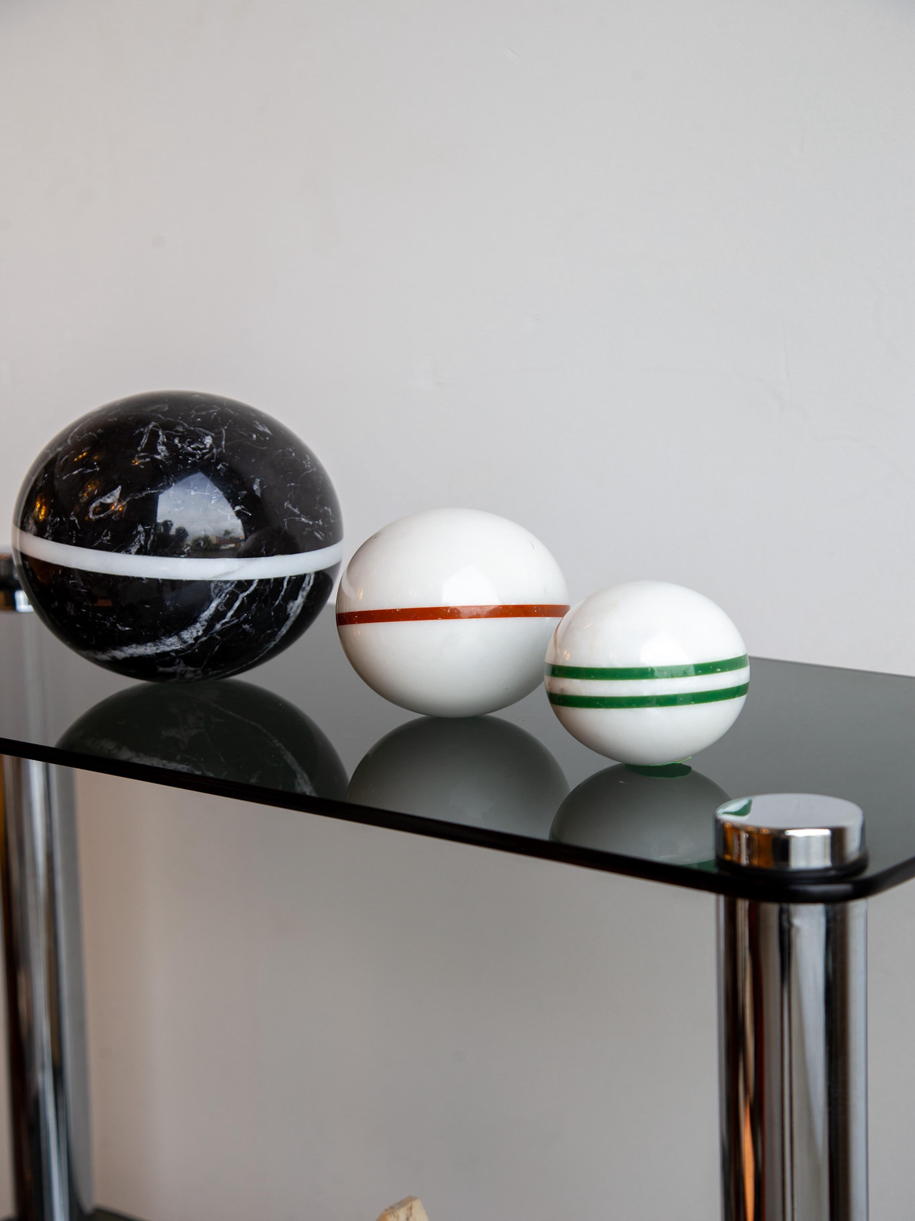 Mid-Century Modern Black Marquina and White Carrara Marble Sphere For Sale