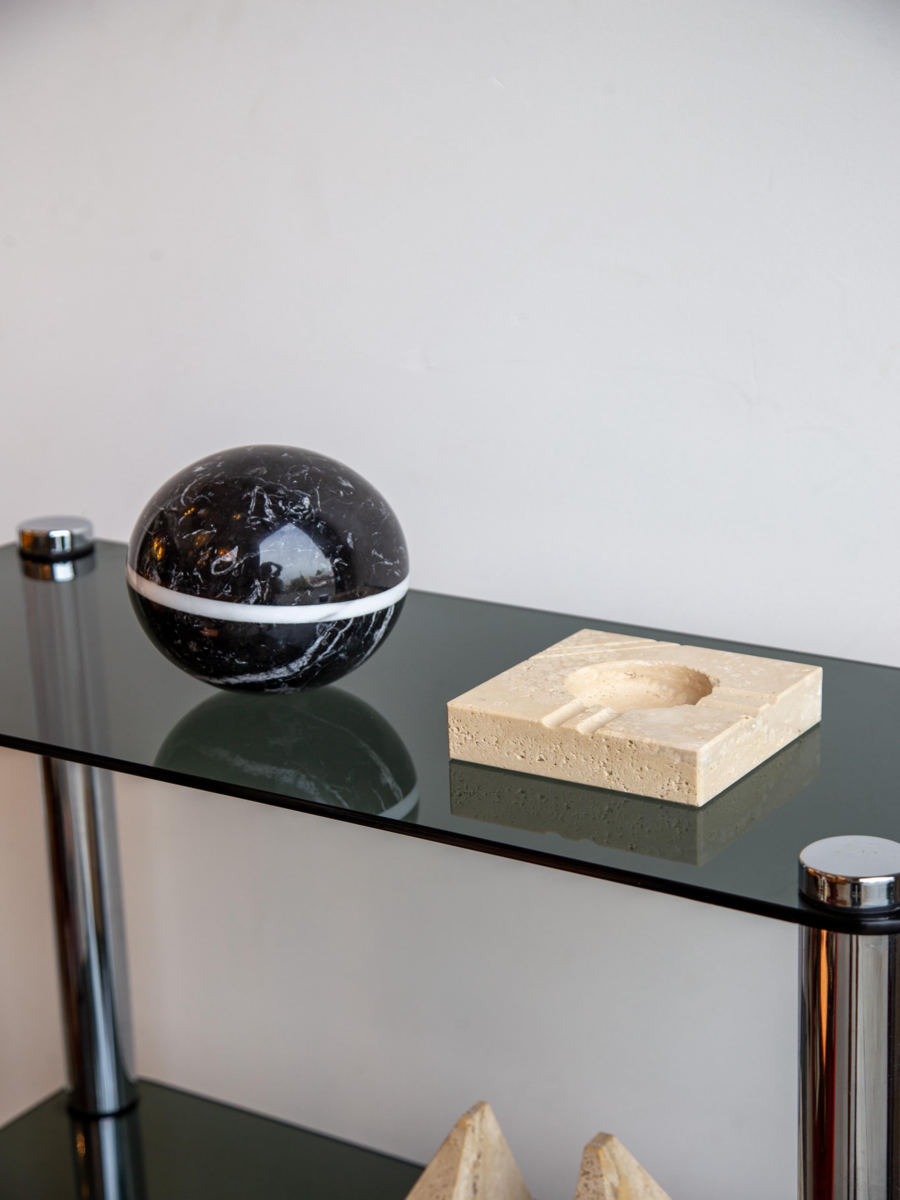 Italian Black Marquina and White Carrara Marble Sphere For Sale