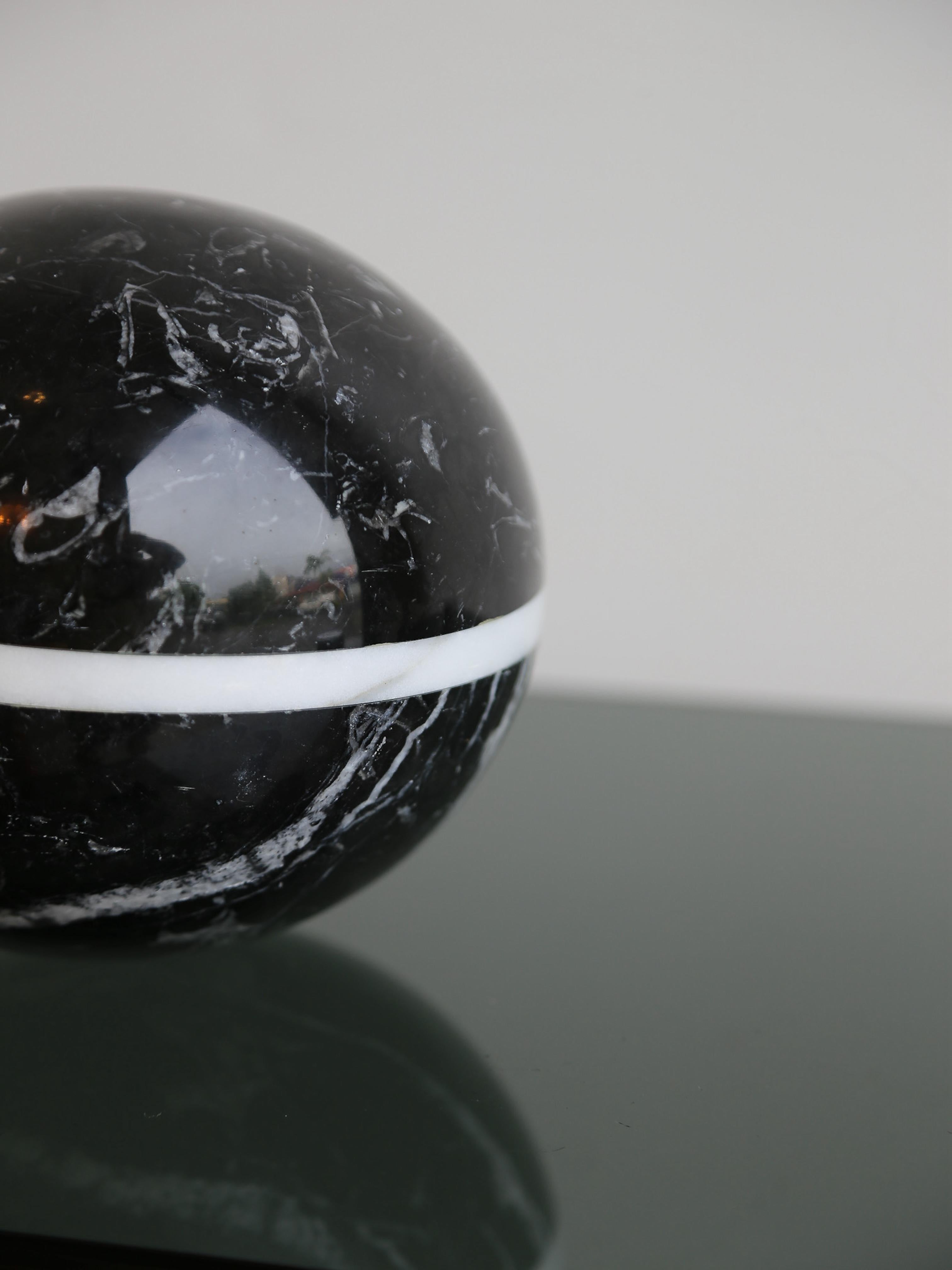 Late 20th Century Black Marquina and White Carrara Marble Sphere For Sale